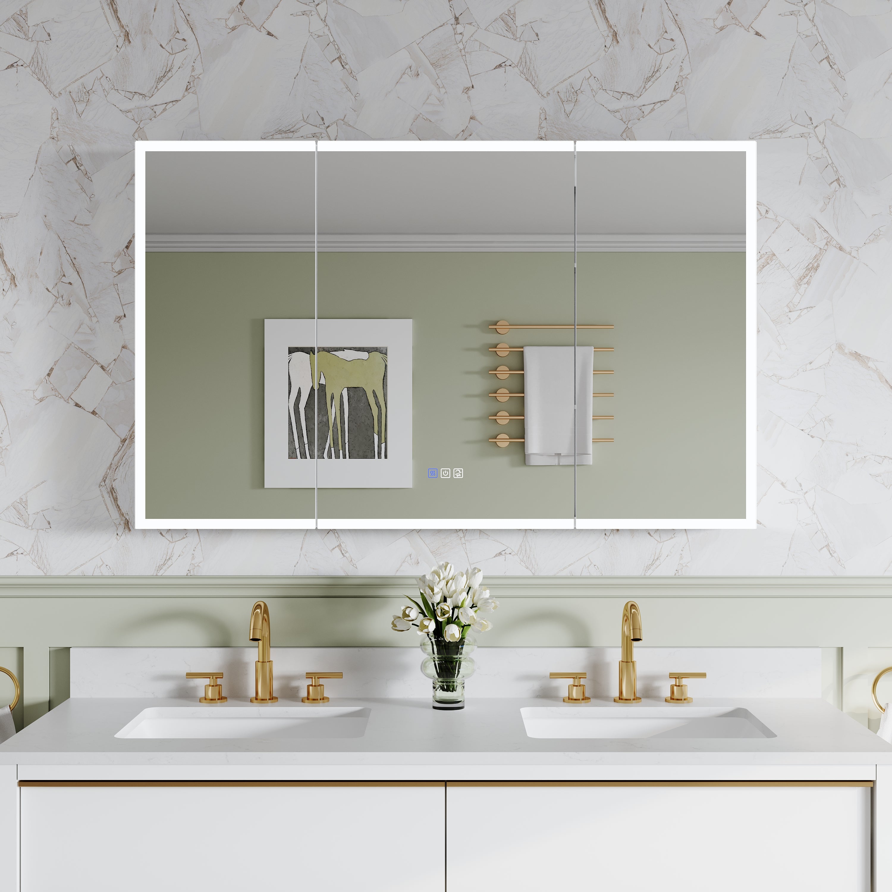 48 in. x 30 in. Rectangular Recessed/Surface Mount Medicine Cabinet with Mirror and LED Light