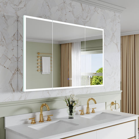 48 in. x 30 in. Rectangular Recessed/Surface Mount Medicine Cabinet with Mirror and LED Light