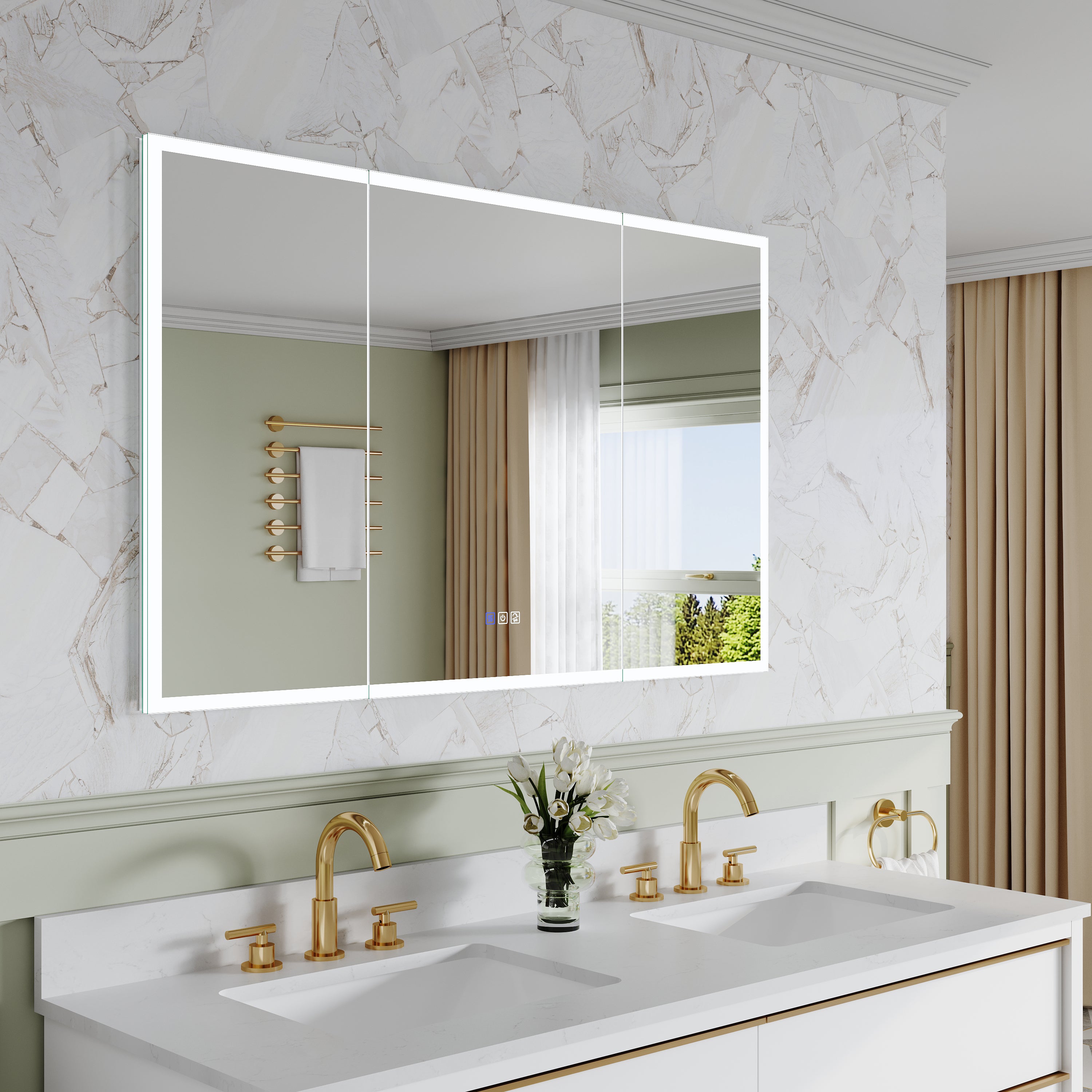 48 in. x 30 in. Rectangular Recessed/Surface Mount Medicine Cabinet with Mirror and LED Light