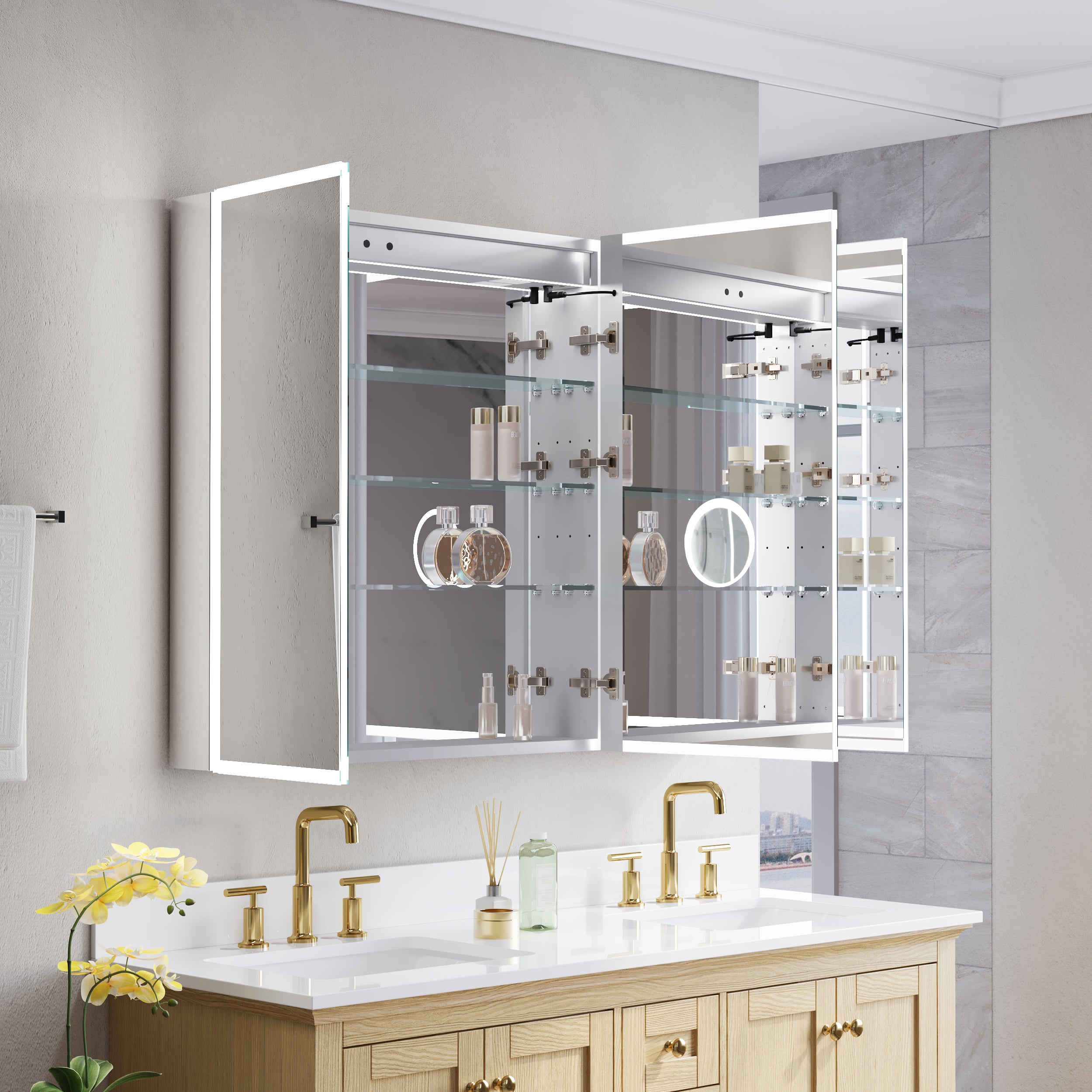 48 in. x 36 in. Recessed/Surface Mount LED Medicine Cabinet with 3X Magnifier Glass Mirror, Anti-Fog