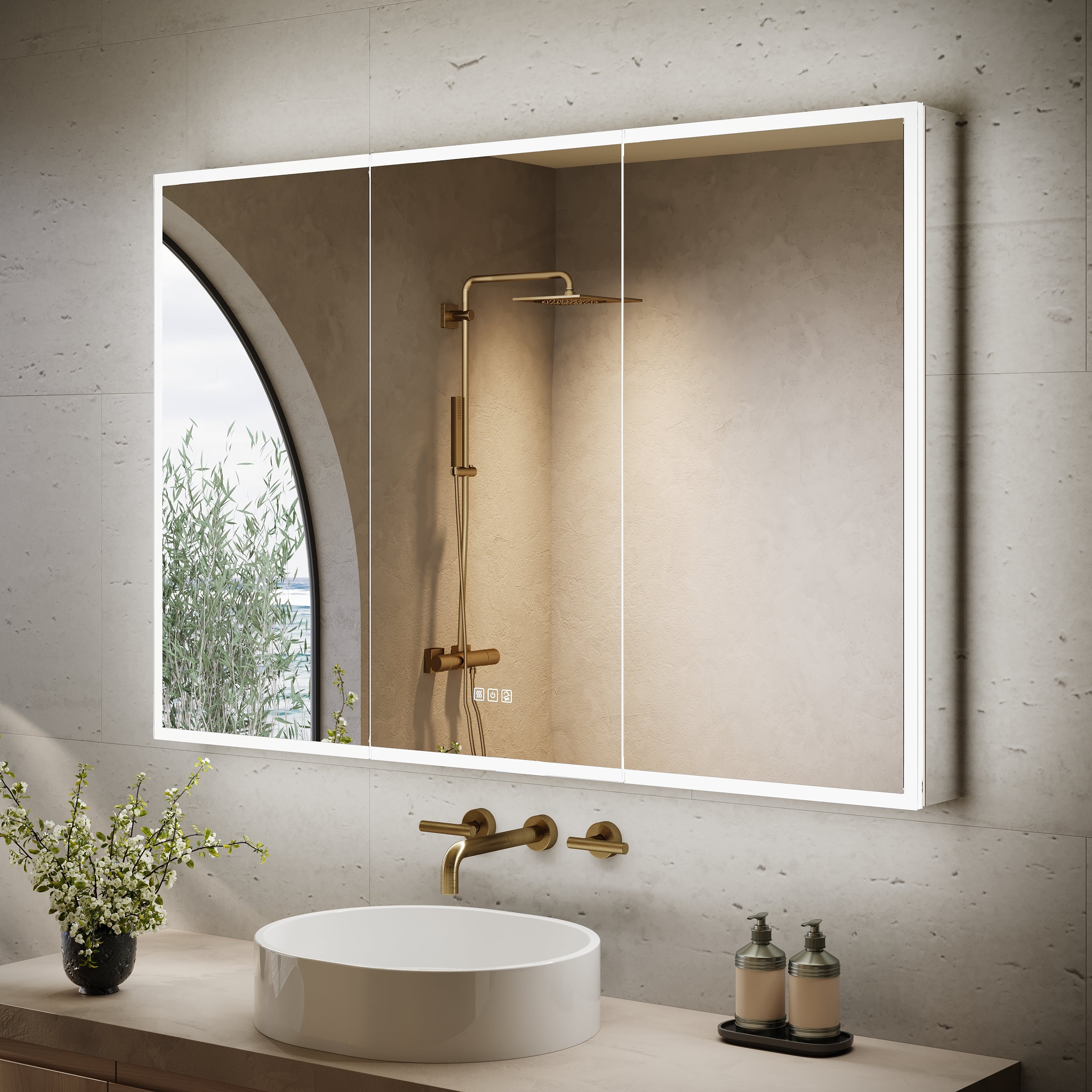 54 in. x 36 in. Recessed/Surface Mount LED Medicine Cabinet with 3X Magnifier Glass Mirror, Anti-Fog
