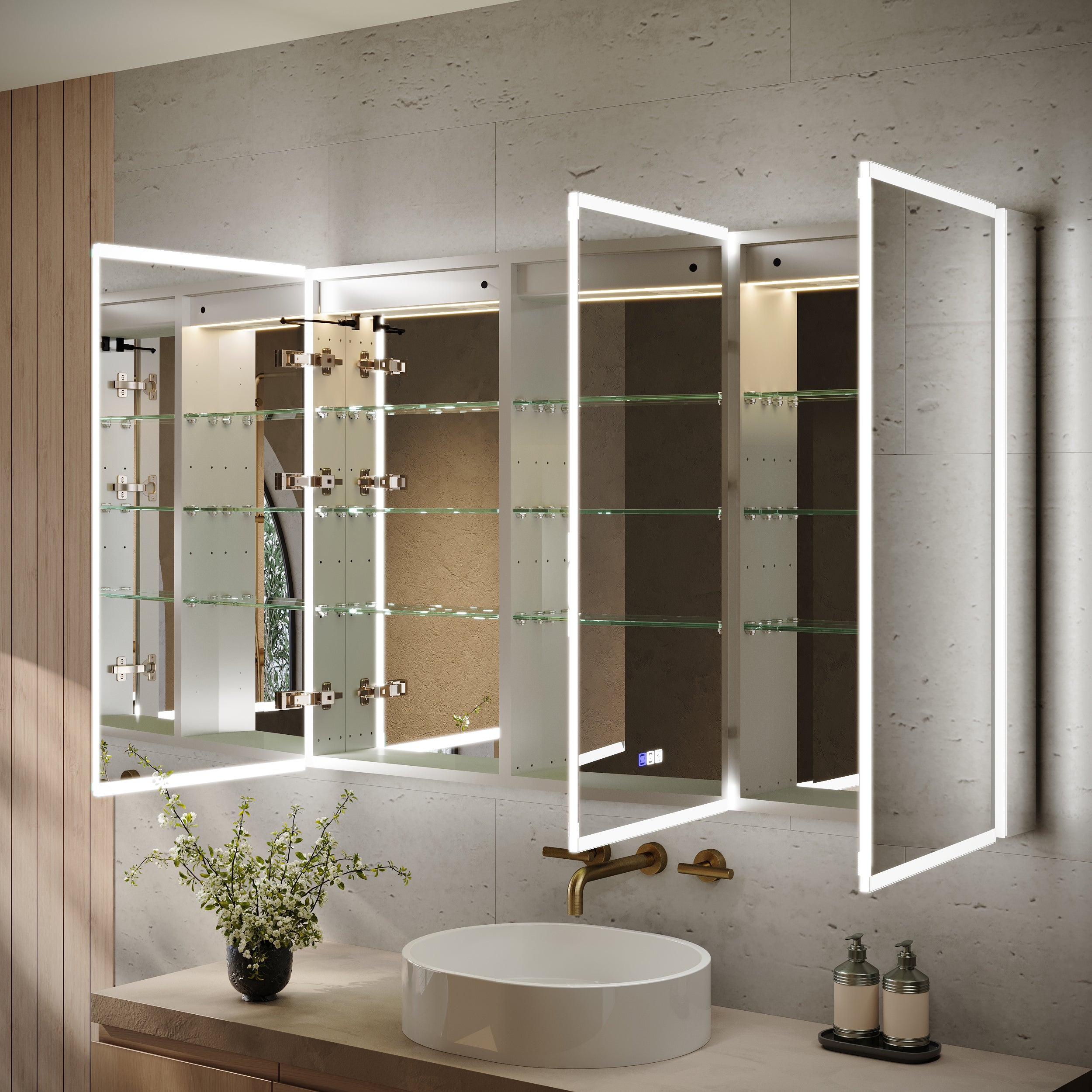54 in. x 36 in. Recessed/Surface Mount LED Medicine Cabinet with 3X Magnifier Glass Mirror, Anti-Fog