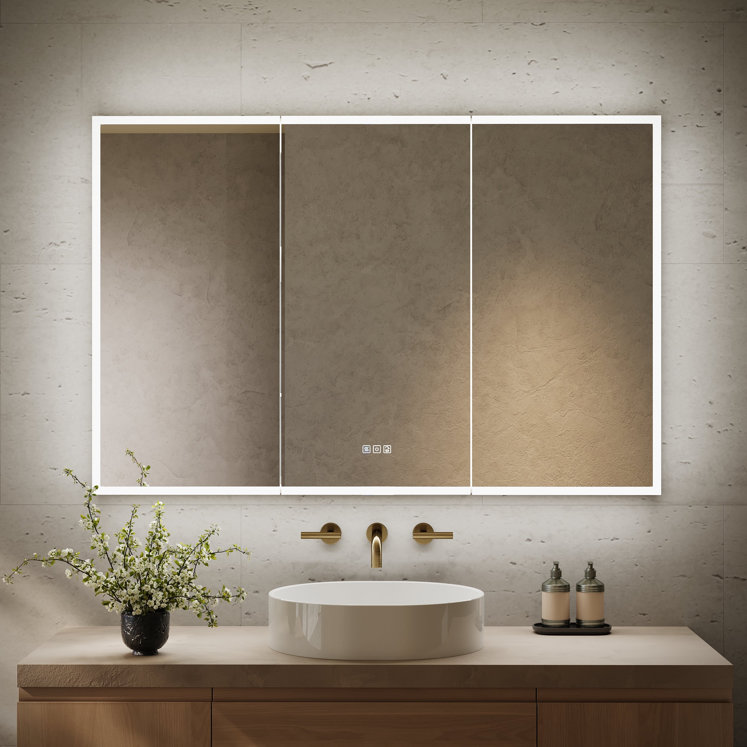 54 in. x 36 in. Recessed/Surface Mount LED Medicine Cabinet with 3X Magnifier Glass Mirror, Anti-Fog