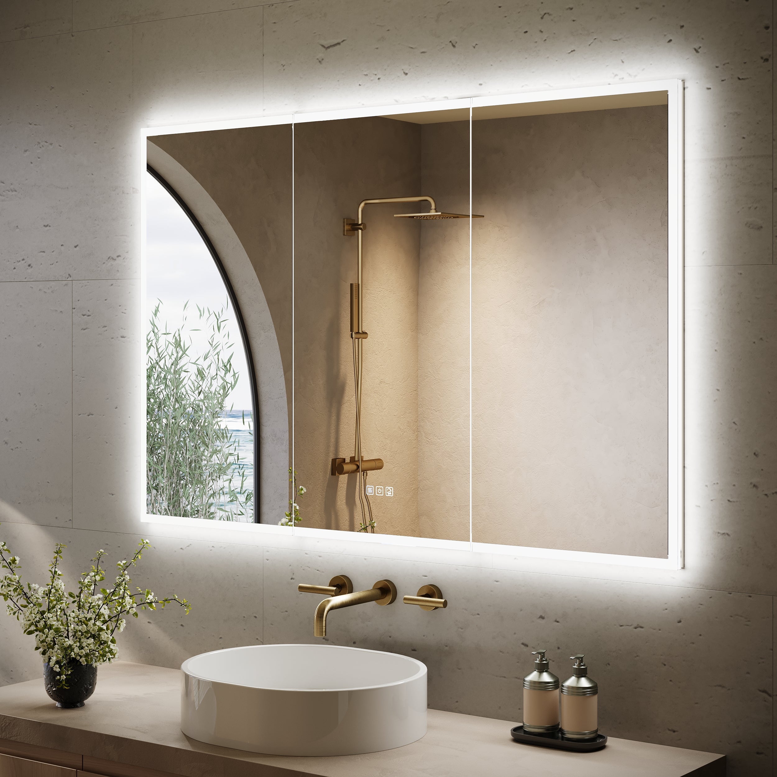 54 in. x 36 in. Recessed/Surface Mount LED Medicine Cabinet with 3X Magnifier Glass Mirror, Anti-Fog