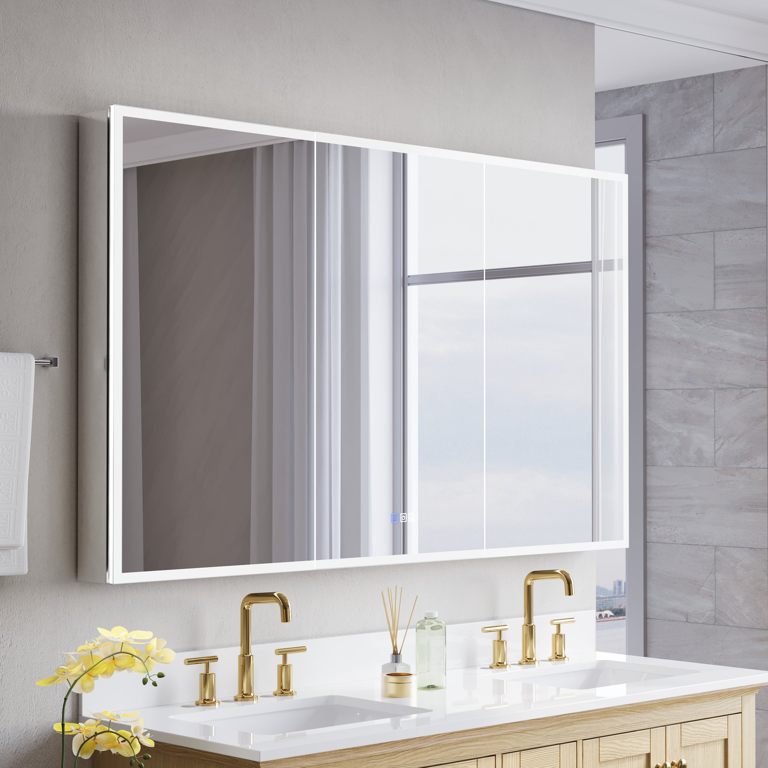 60 in. x 36 in. Recessed/Surface Mount LED Medicine Cabinet with 3X Magnifier Glass Mirror, Anti-Fog