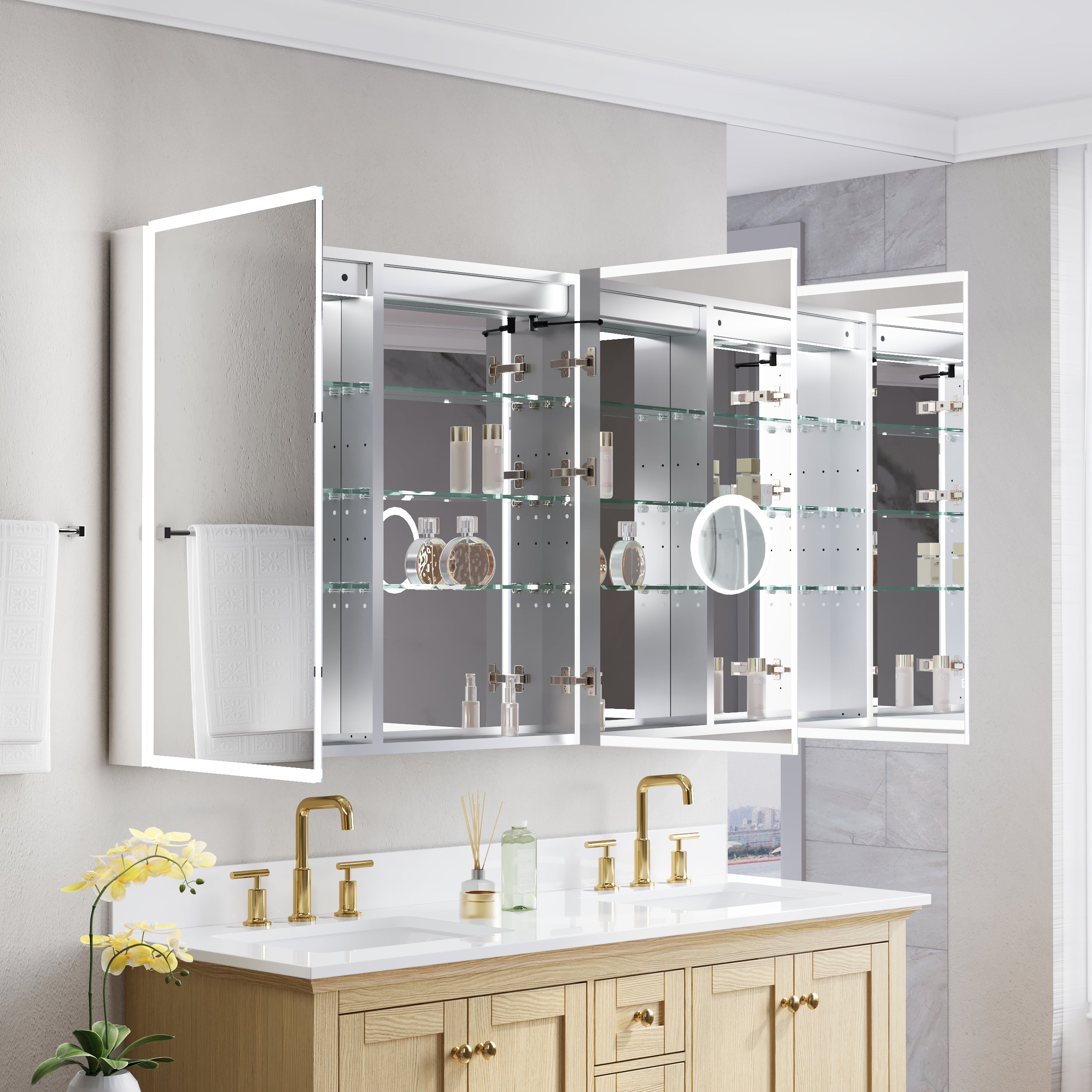 60 in. x 36 in. Recessed/Surface Mount LED Medicine Cabinet with 3X Magnifier Glass Mirror, Anti-Fog