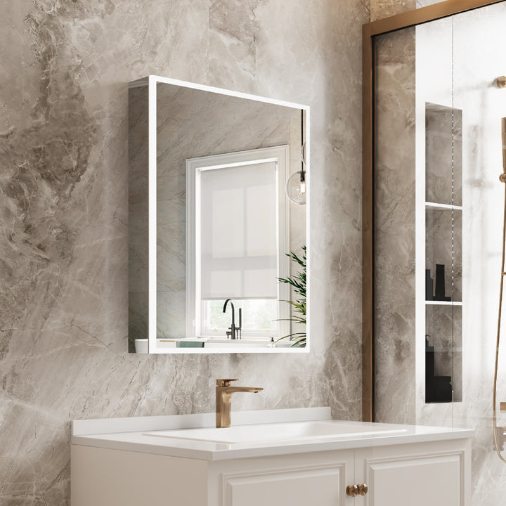 24 in. x 30 in. Rectangular Recessed/Surface Mount Left Medicine Cabinet with Mirror and LED Light