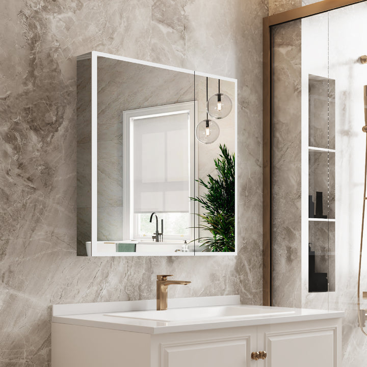 30 in. x 30 in. Rectangular Recessed/Surface Mount Medicine Cabinet with Mirror and LED Light