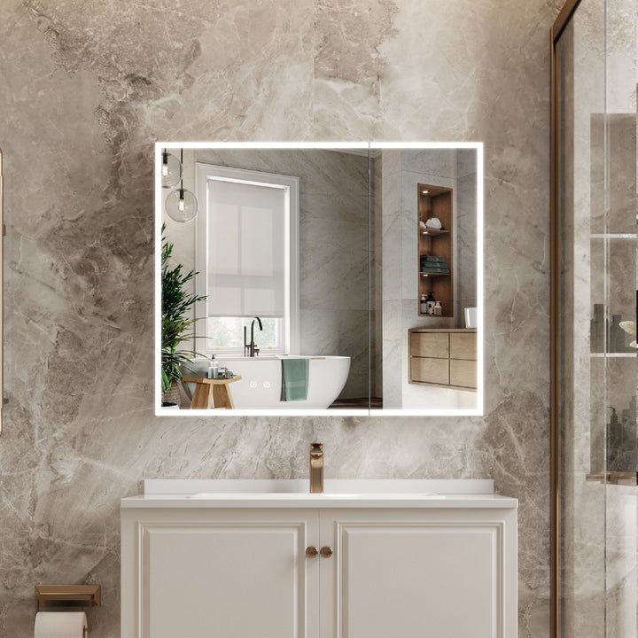 36 in. x 30 in. Rectangular Recessed/Surface Mount Medicine Cabinet with Mirror and LED Light