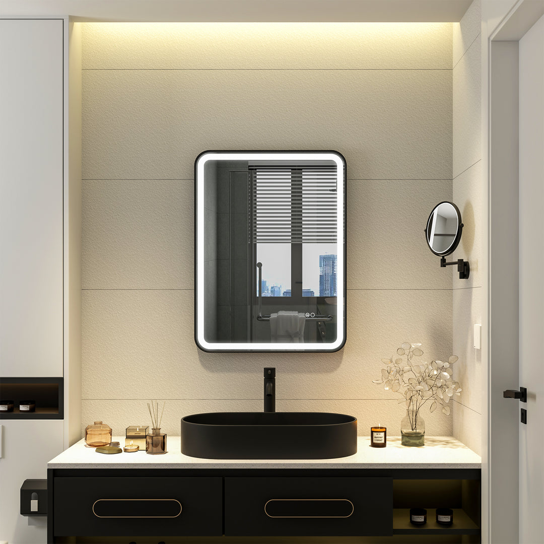 24 in. W x 32 in. H Framed Round Shaped Corners LED Light Bathroom Vanity Mirror