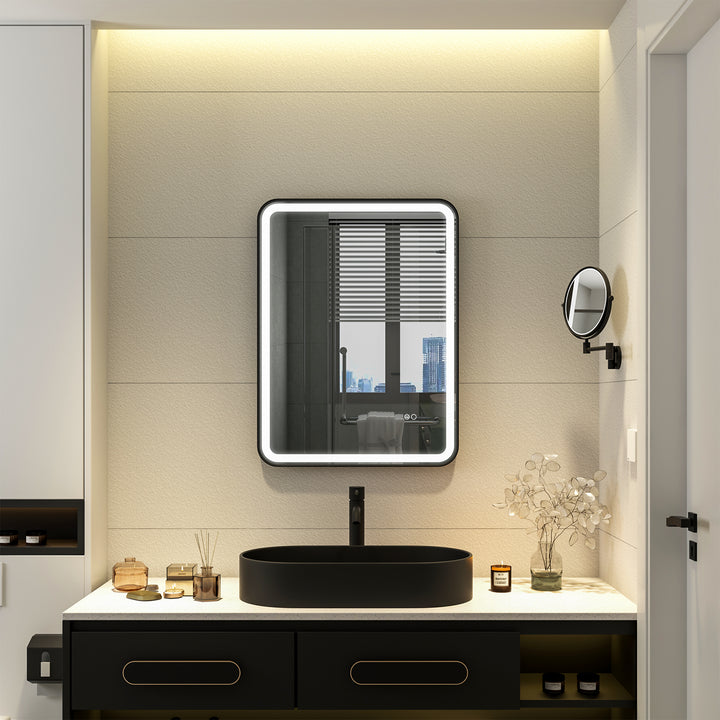 24 in. W x 32 in. H Framed Round Shaped Corners LED Light Bathroom Vanity Mirror