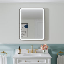 28 in. W x 36 in. H Framed LED Light Bathroom Vanity Mirror- Round Corners in Black