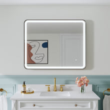 40 in. W x 32 in. H Framed LED Light Bathroom Vanity Mirror - Round Corners in Black