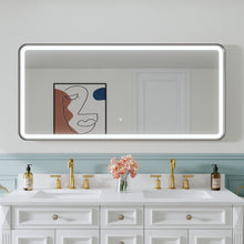 60 in. W x 28 in. H Framed  LED Light Bathroom Vanity Mirror - Round Corners in Black