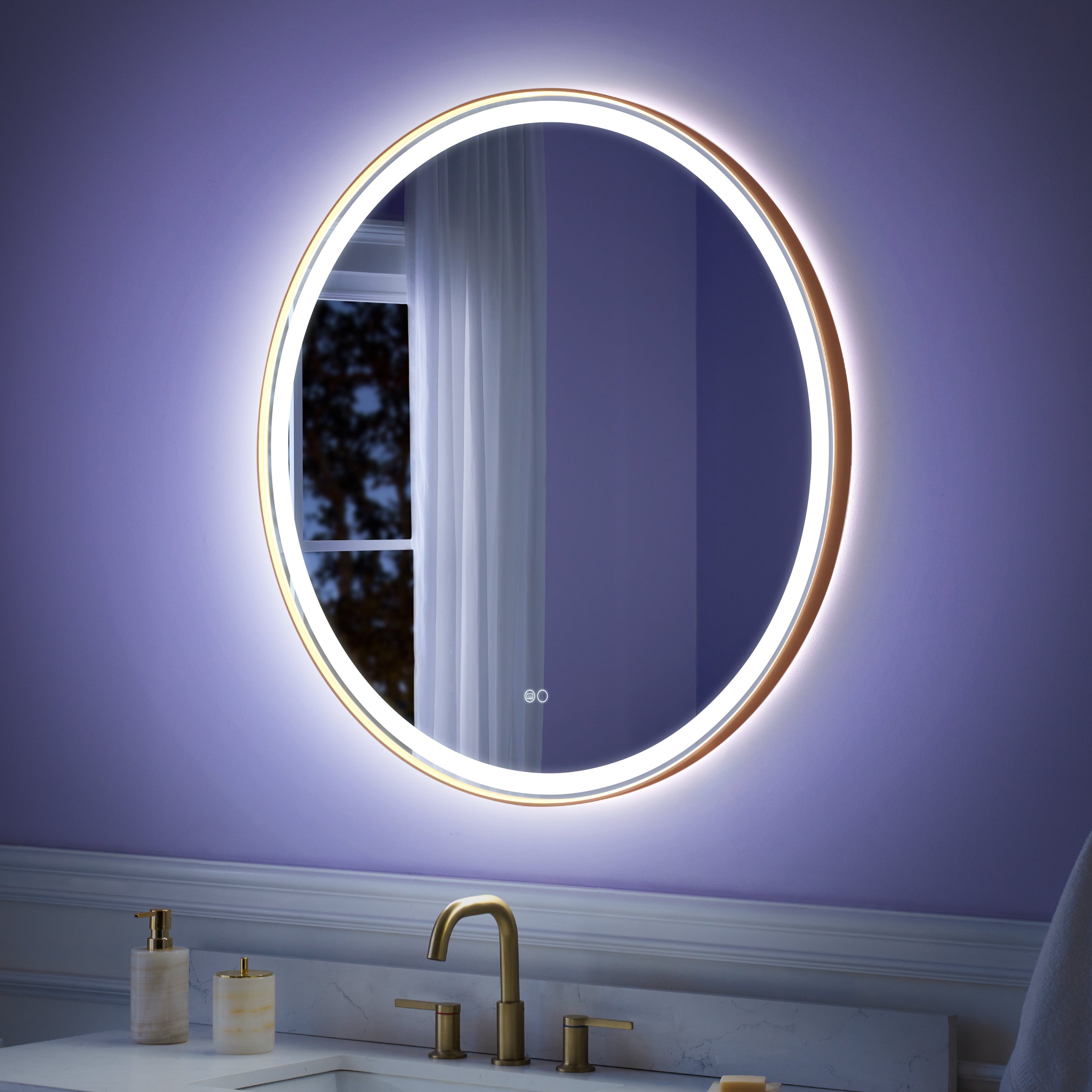 36 in.  W x 36 in.  H Brushed Gold Framed Round LED Light Bathroom Vanity Mirror