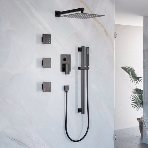 12-Inch Square Shower System with Rain Head, Sliding Bar & Body Jets, 304 Stainless Steel