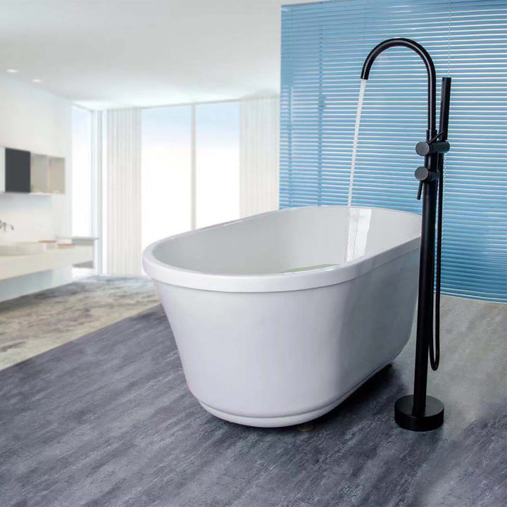 2-Handle Free Standing Floor Mount Bathroom Tub Faucets with Handheld Shower in Matte Black