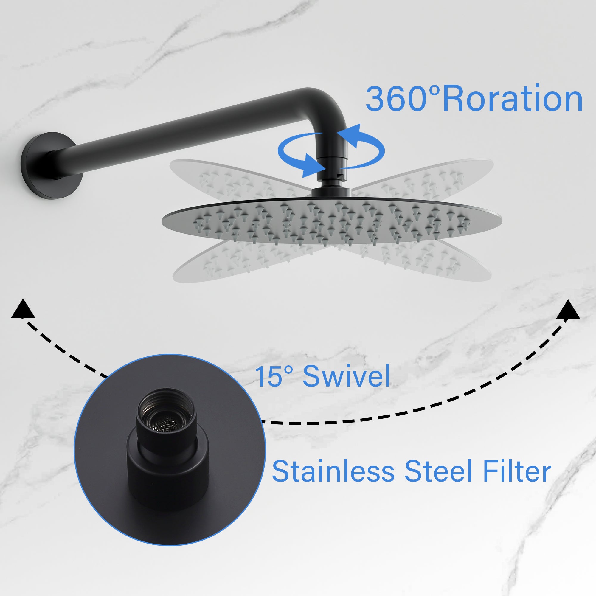 10 inch 1-Spray Patterns with 1.5 GPM Wall Mounted Dual Shower Heads in Matte Black (Valve Included)