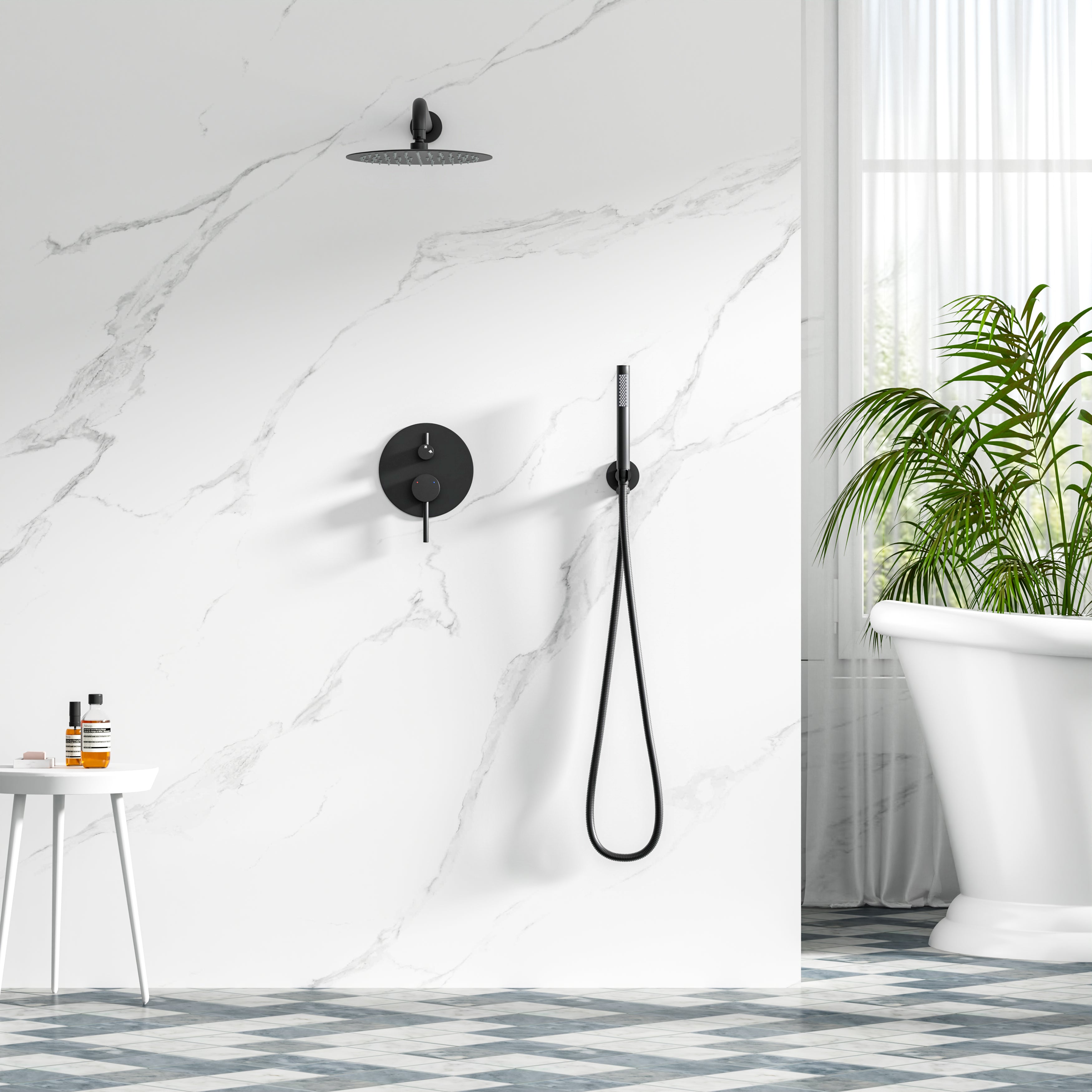 10-Inch Wall Mounted Shower System with Rainfall & Handheld, Matte Black