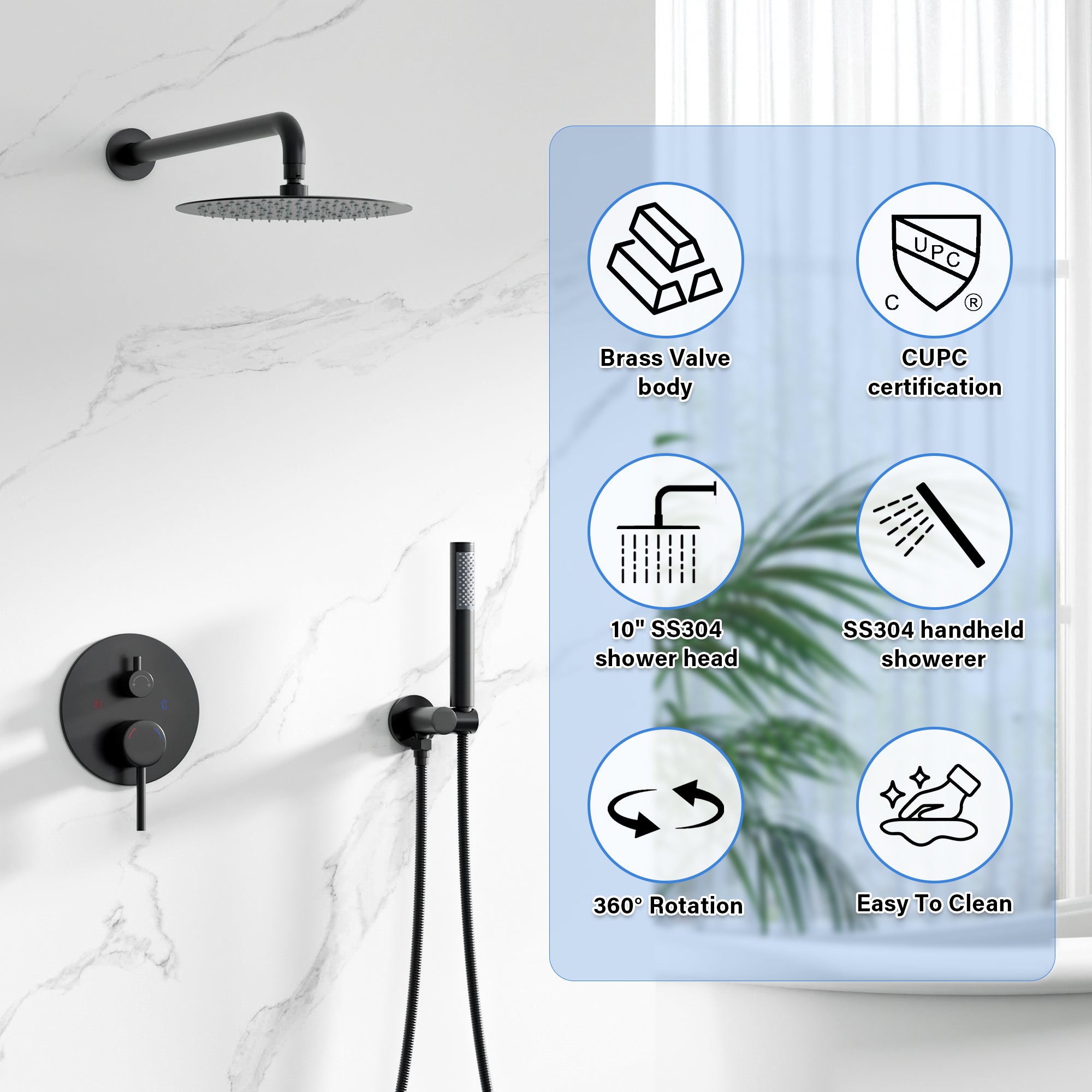 10 inch 1-Spray Patterns with 1.5 GPM Wall Mounted Dual Shower Heads in Matte Black (Valve Included)