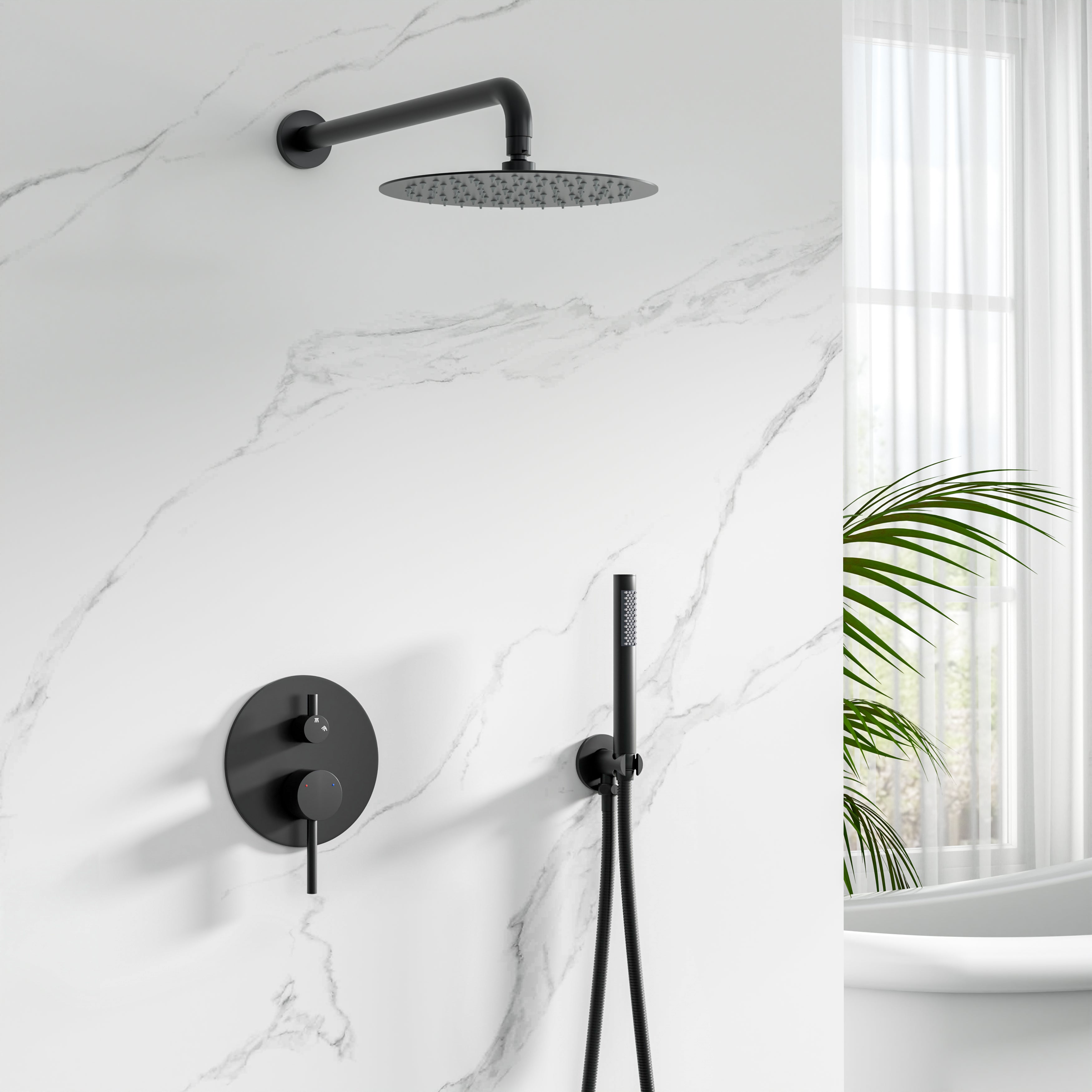 10-Inch Wall Mounted Shower System with Rainfall & Handheld, Matte Black