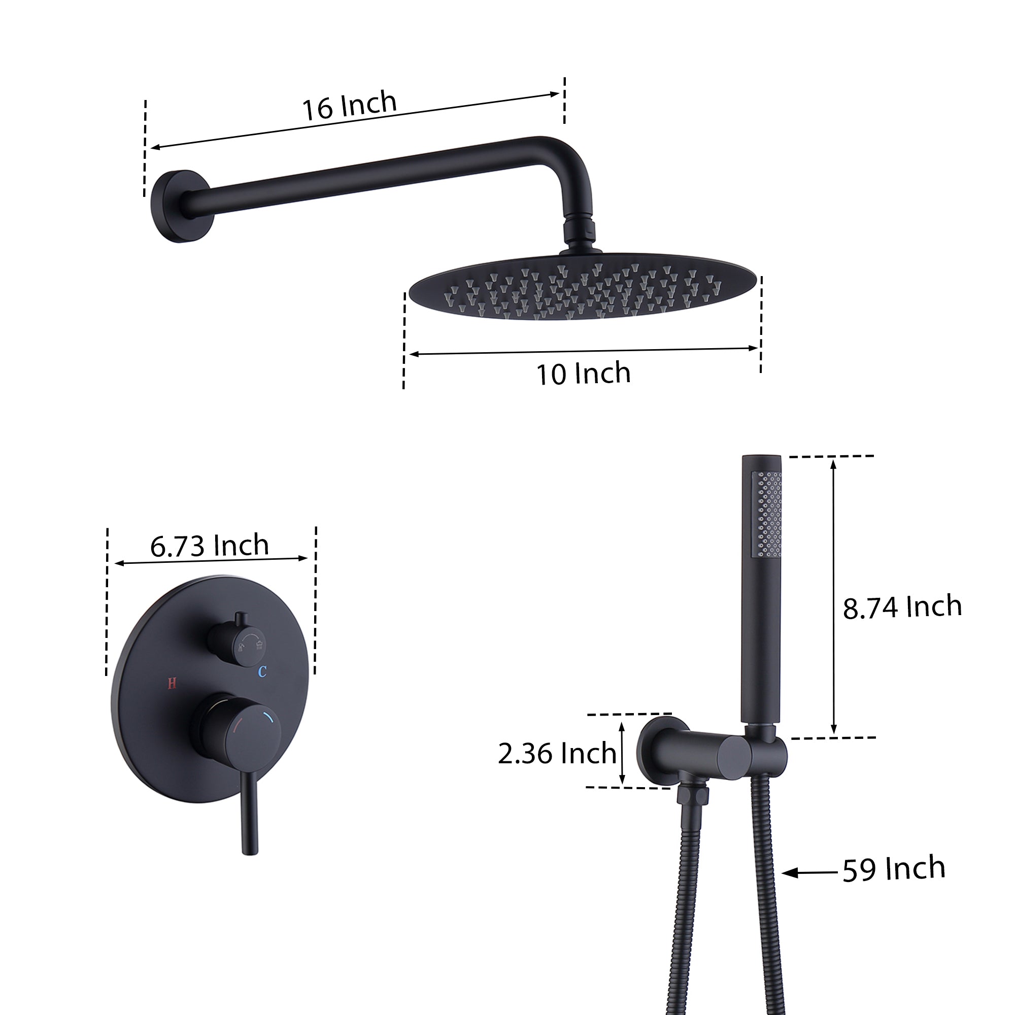 10 inch 1-Spray Patterns with 1.5 GPM Wall Mounted Dual Shower Heads in Matte Black (Valve Included)