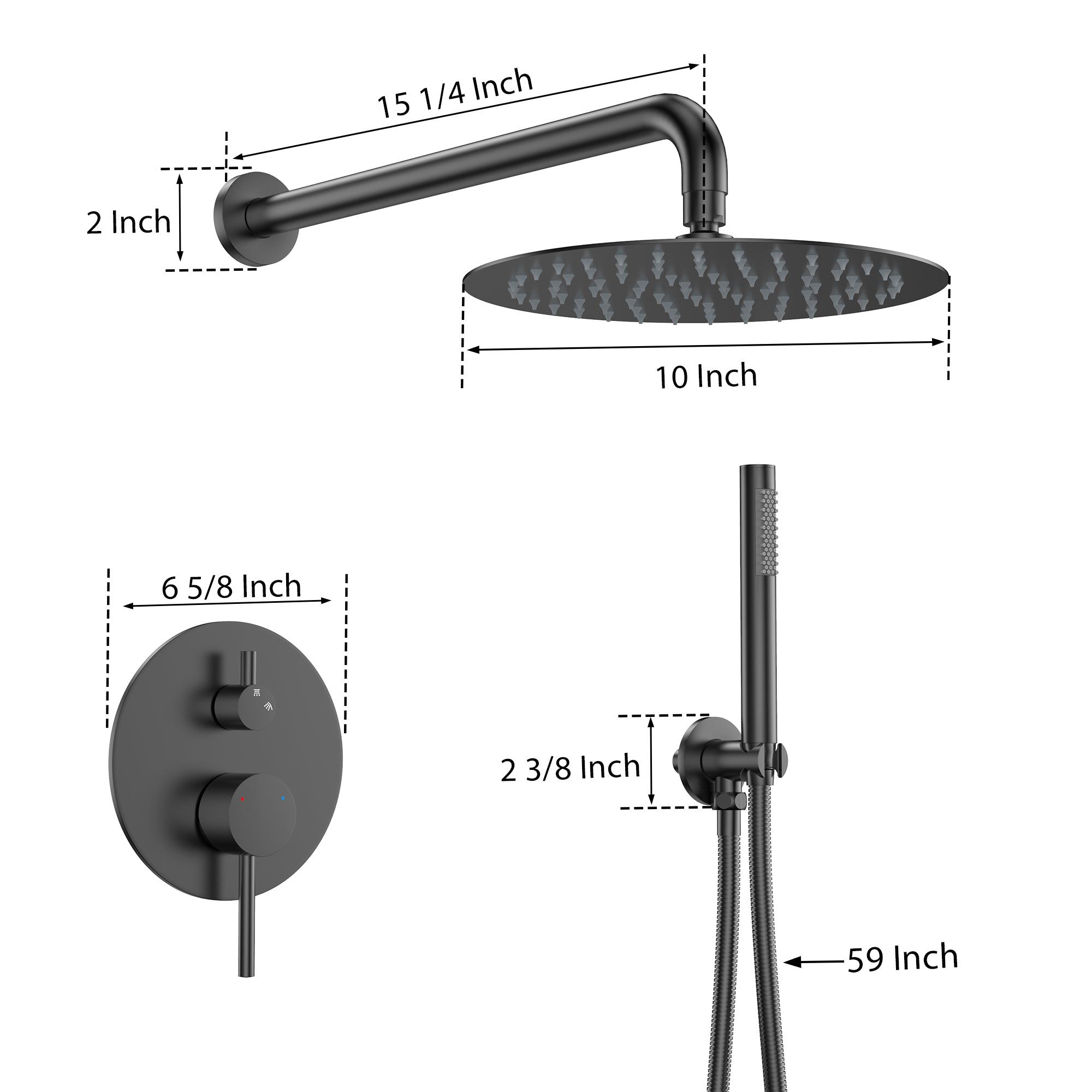 10-Inch Wall Mounted Shower System with Rainfall & Handheld, Matte Black