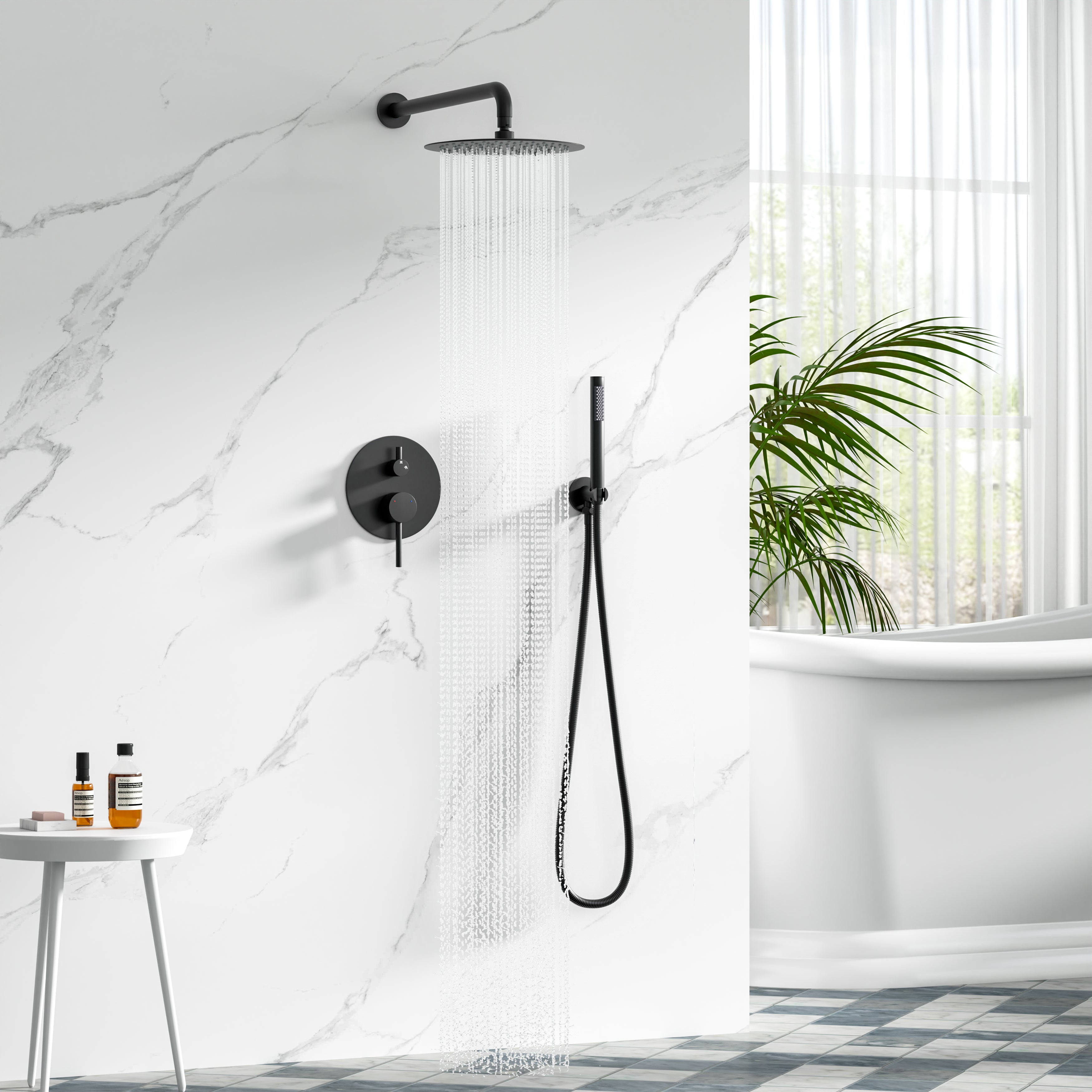 10-Inch Wall Mounted Shower System with Rainfall & Handheld, Matte Black