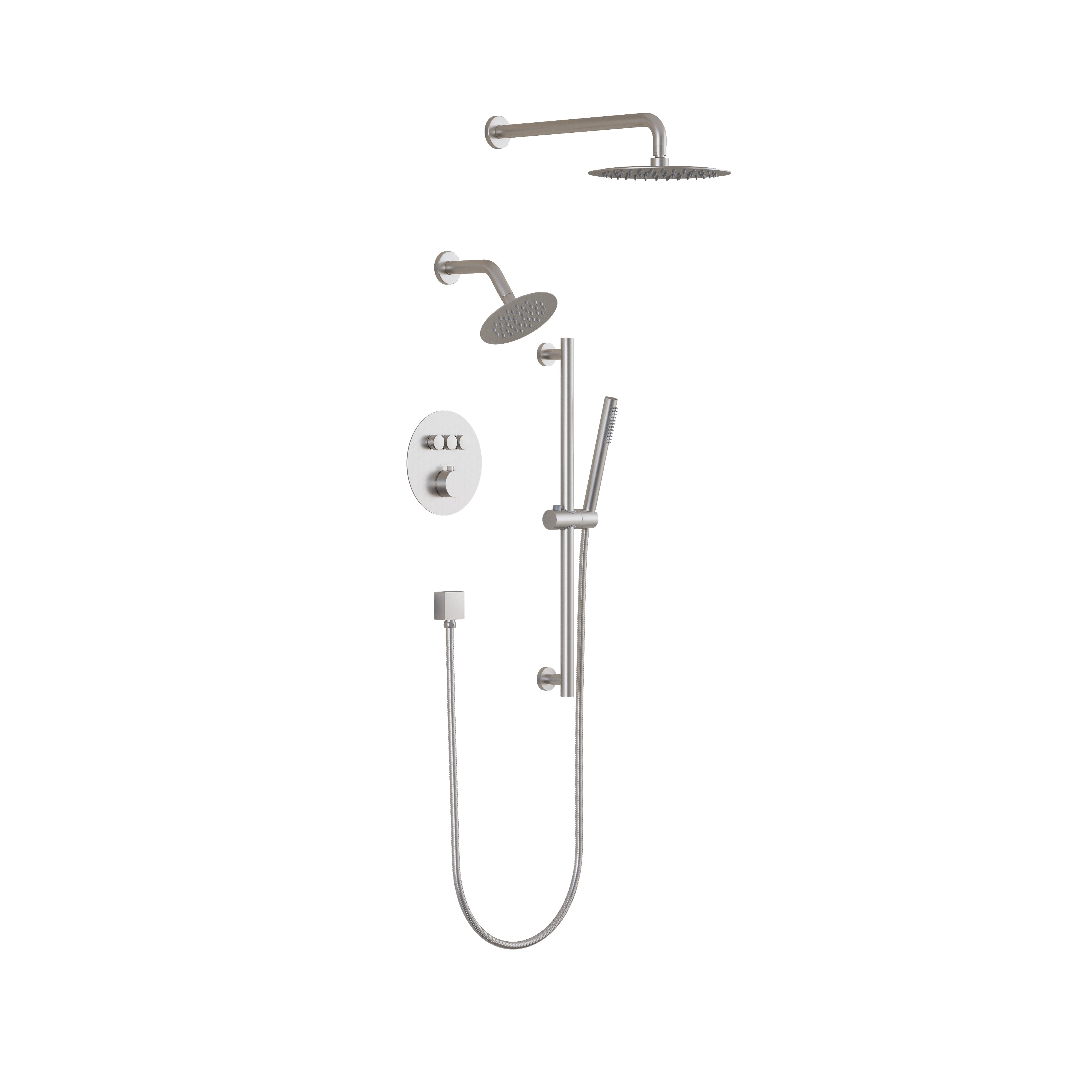 3-Function Thermostatic Stainless Steel Shower System with Dual Mounting Options Wall-Mounted & Ceiling-Mounted, Sliding Bar, 10" Round Overhead Shower