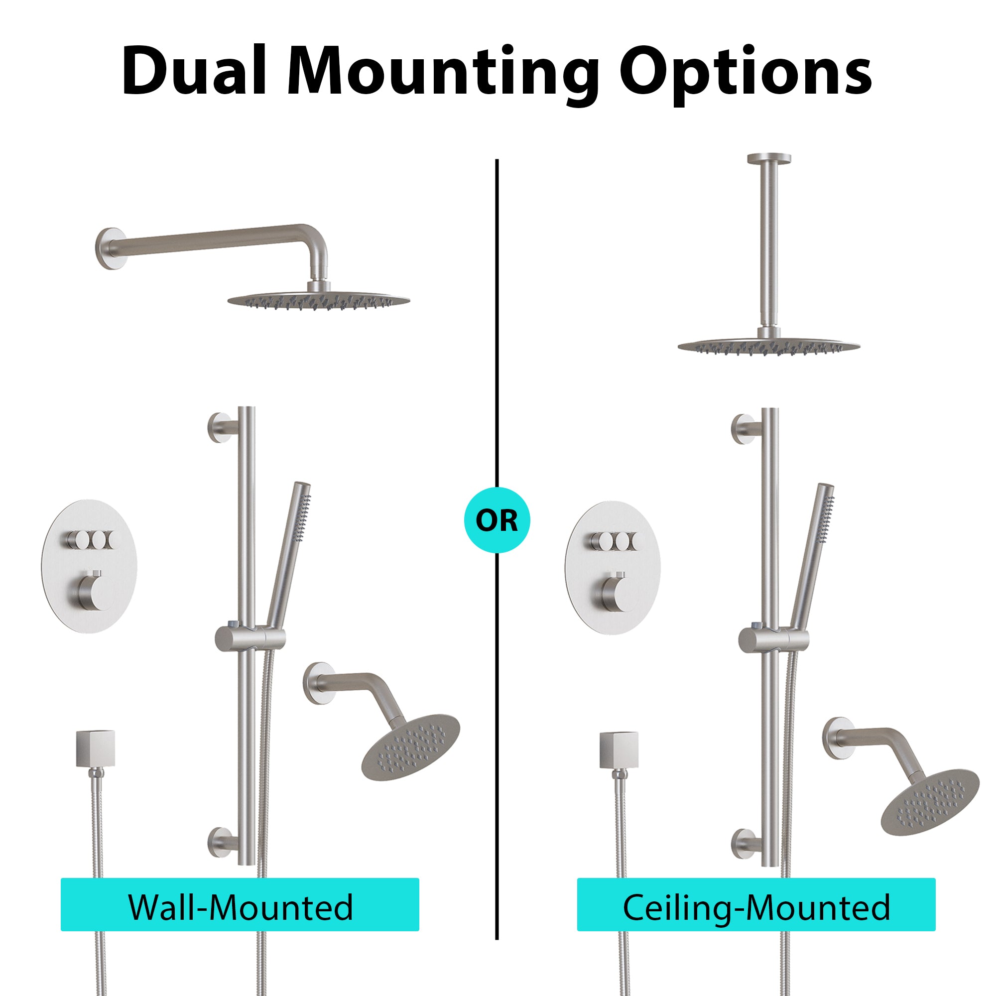 10" Round Shower System with Dual Mounting Options Wall-Mounted & Ceiling-Mounted