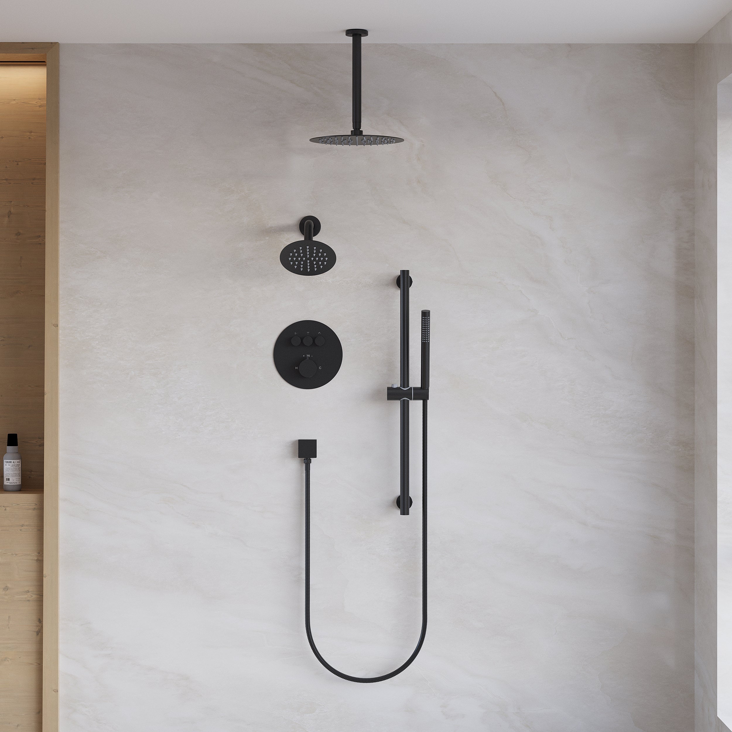 10" Round Shower System with Dual Mounting Options Wall-Mounted & Ceiling-Mounted