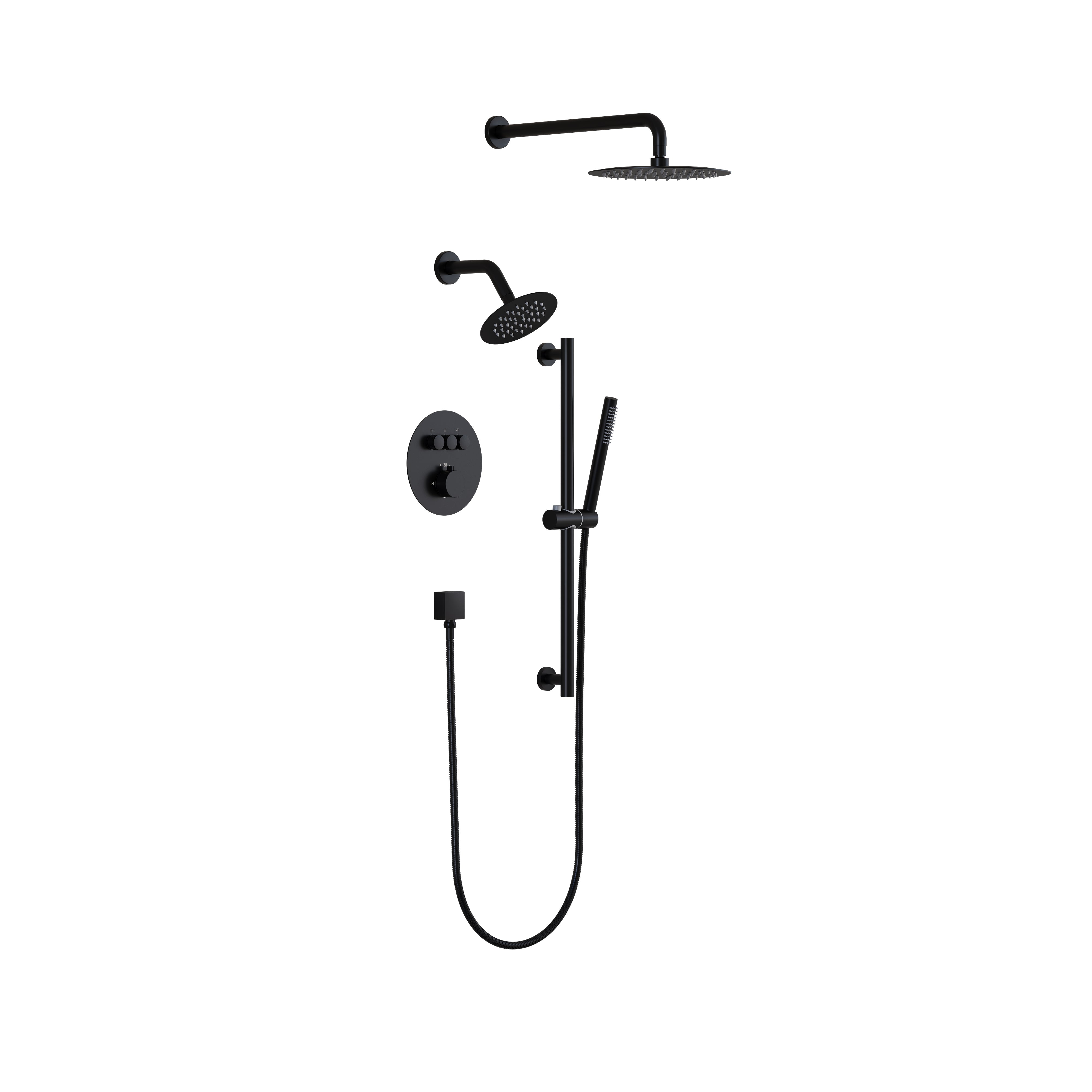 3-Function Thermostatic Stainless Steel Shower System with Dual Mounting Options Wall-Mounted & Ceiling-Mounted, Sliding Bar, 10" Round Overhead Shower