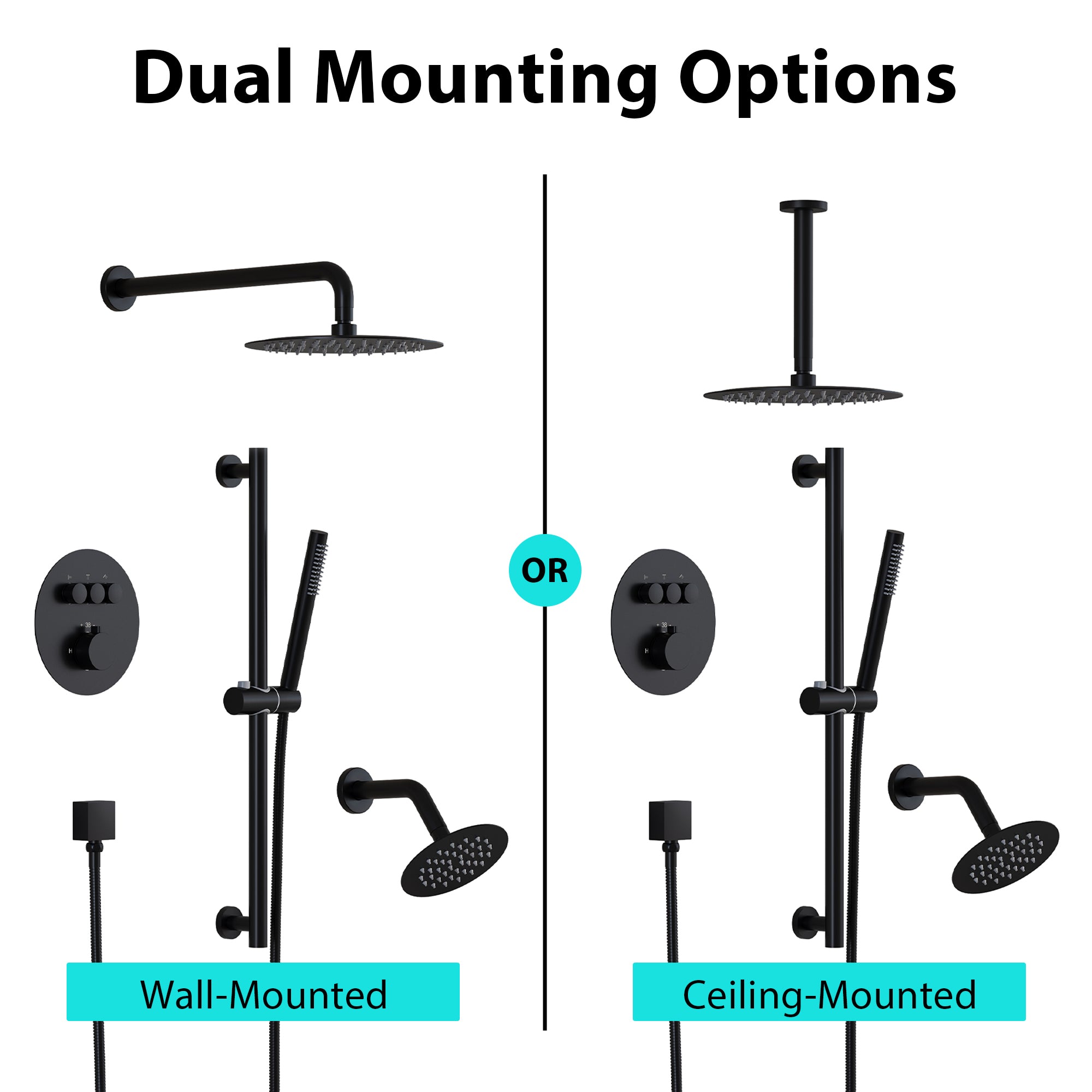 10" Round Shower System with Dual Mounting Options Wall-Mounted & Ceiling-Mounted