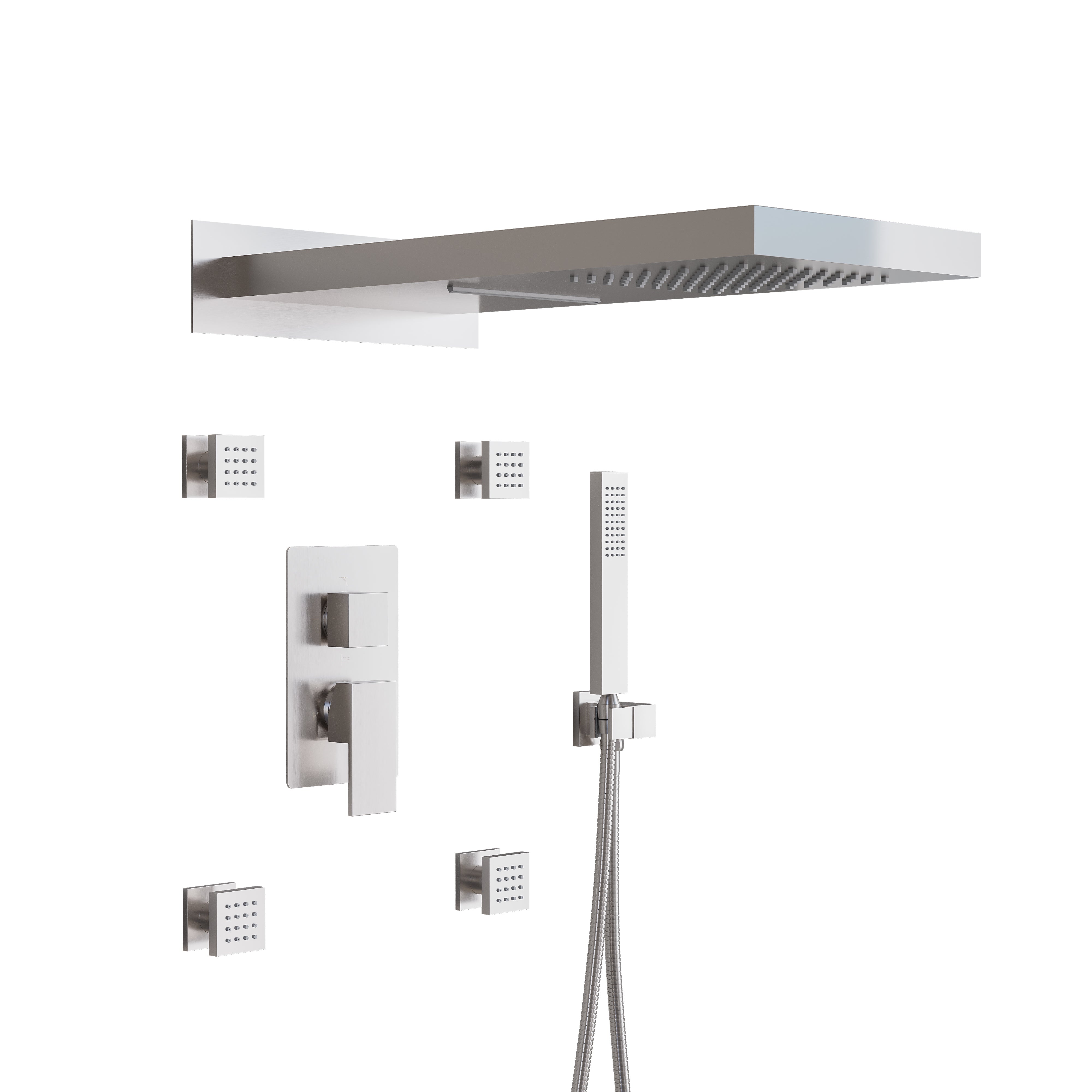 Wall-Mounted 3-Function Shower Set with Dual-Mode Overhead, Brass Body Jets & Hand Shower