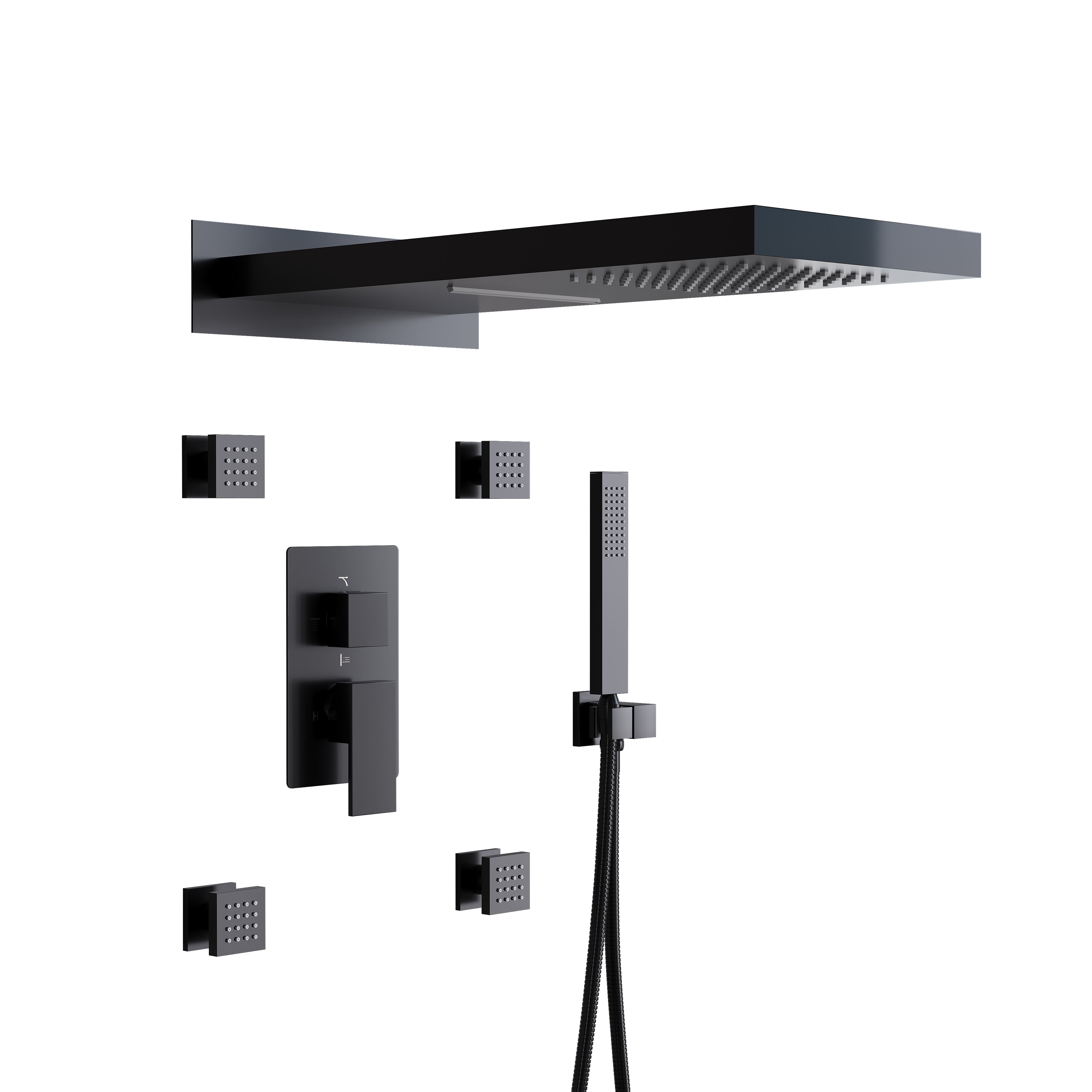 Wall-Mounted 3-Function Shower Set with Dual-Mode Overhead, Brass Body Jets & Hand Shower