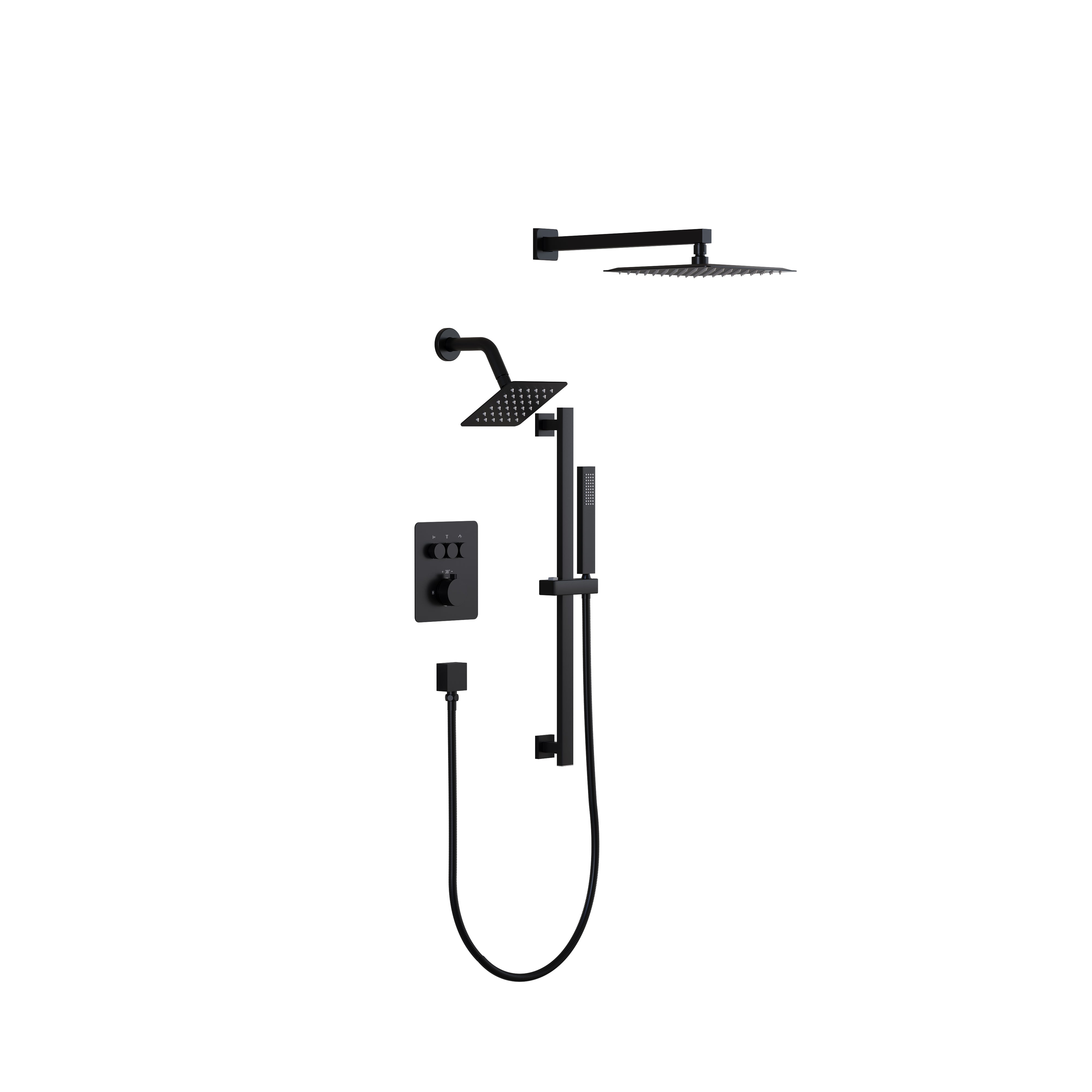 3-Function Thermostatic Stainless Steel Shower System with Dual Mounting Options Wall-Mounted & Ceiling-Mounted, Sliding Bar, 10" Square Overhead Shower