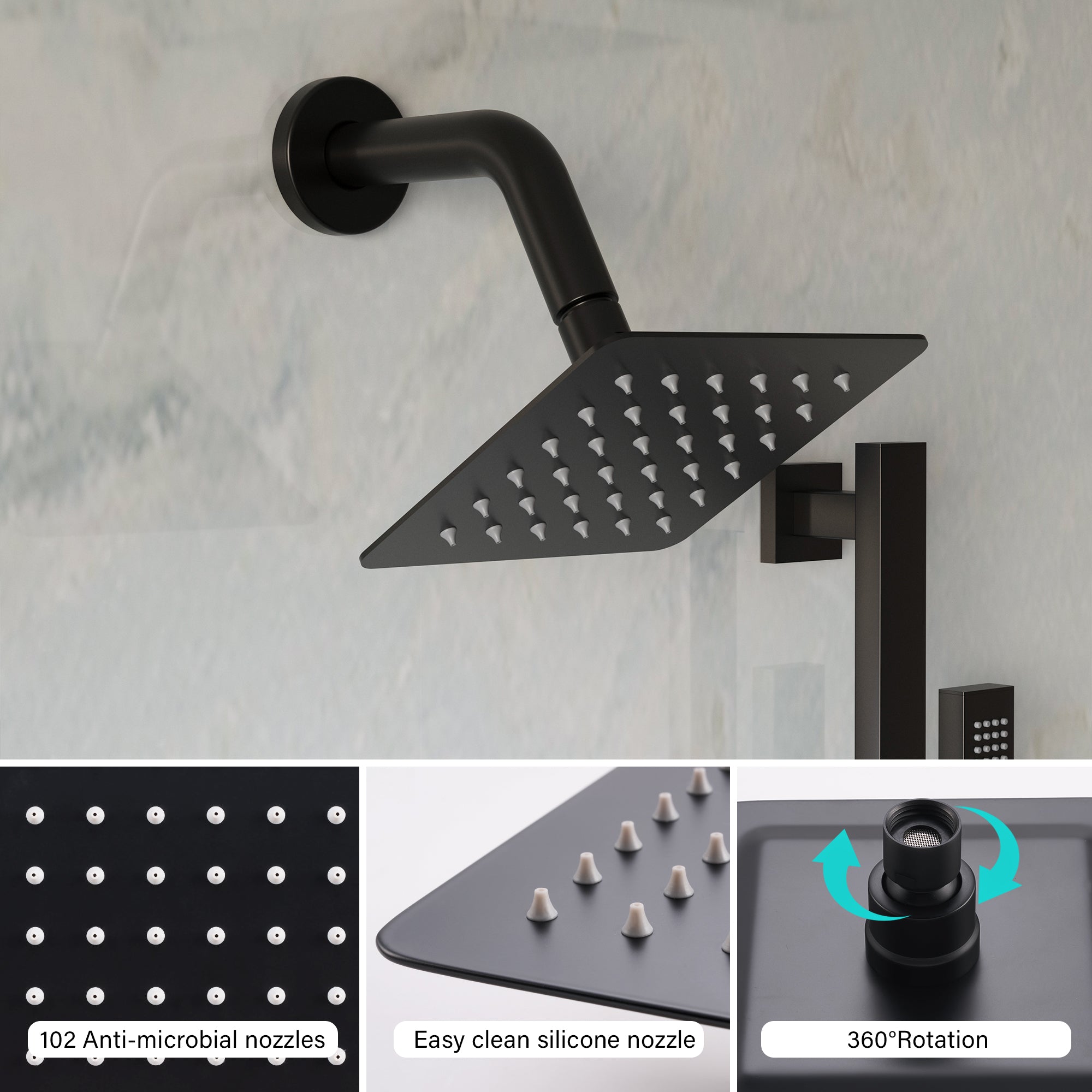 3-Function Thermostatic Stainless Steel Shower System with Dual Mounting Options Wall-Mounted & Ceiling-Mounted, Sliding Bar, 10" Square Overhead Shower