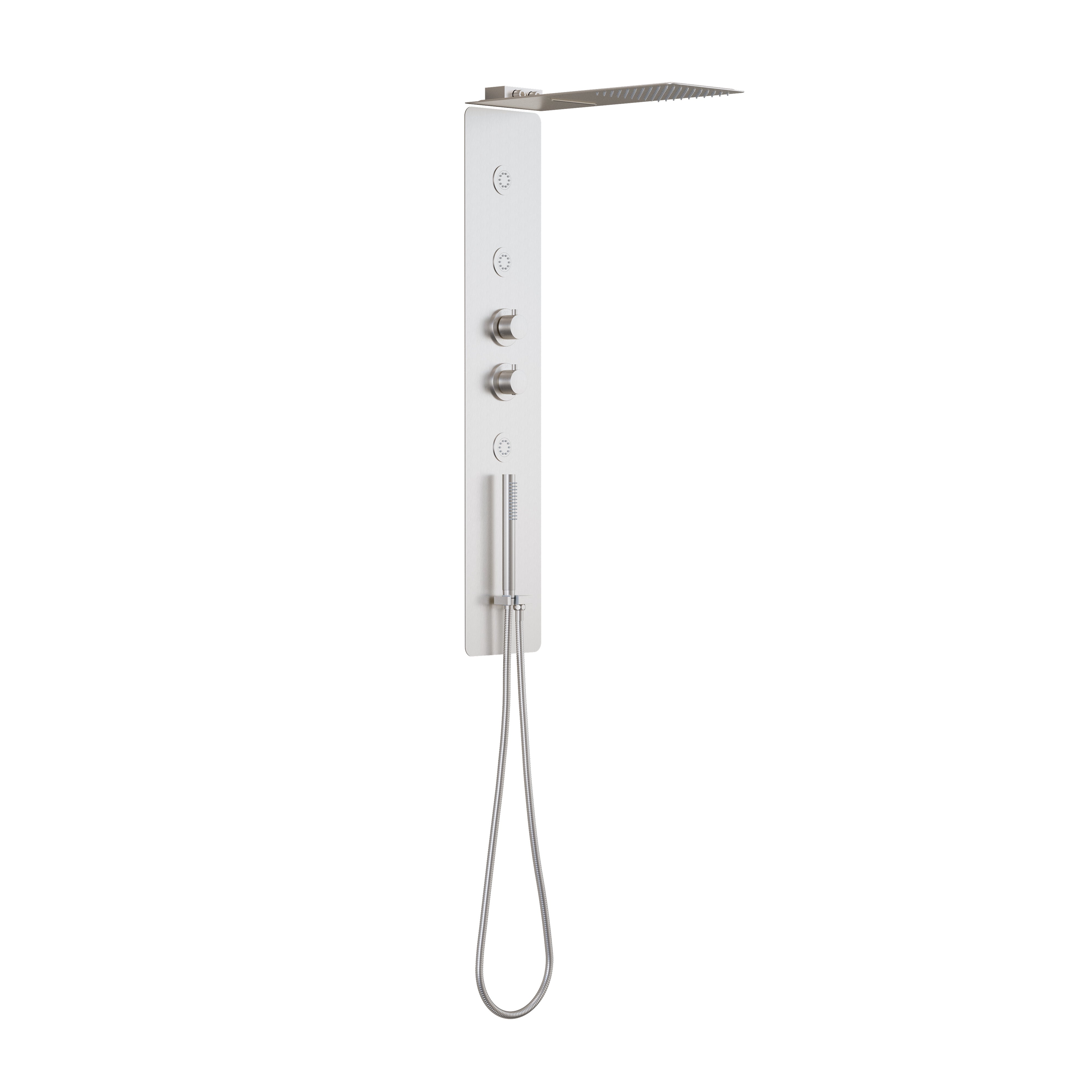 Luxury Thermostatic 4-Function Stainless Steel Shower System with Ultra-Thin Dual-Function Rainfall Head, Handheld, Body Jets