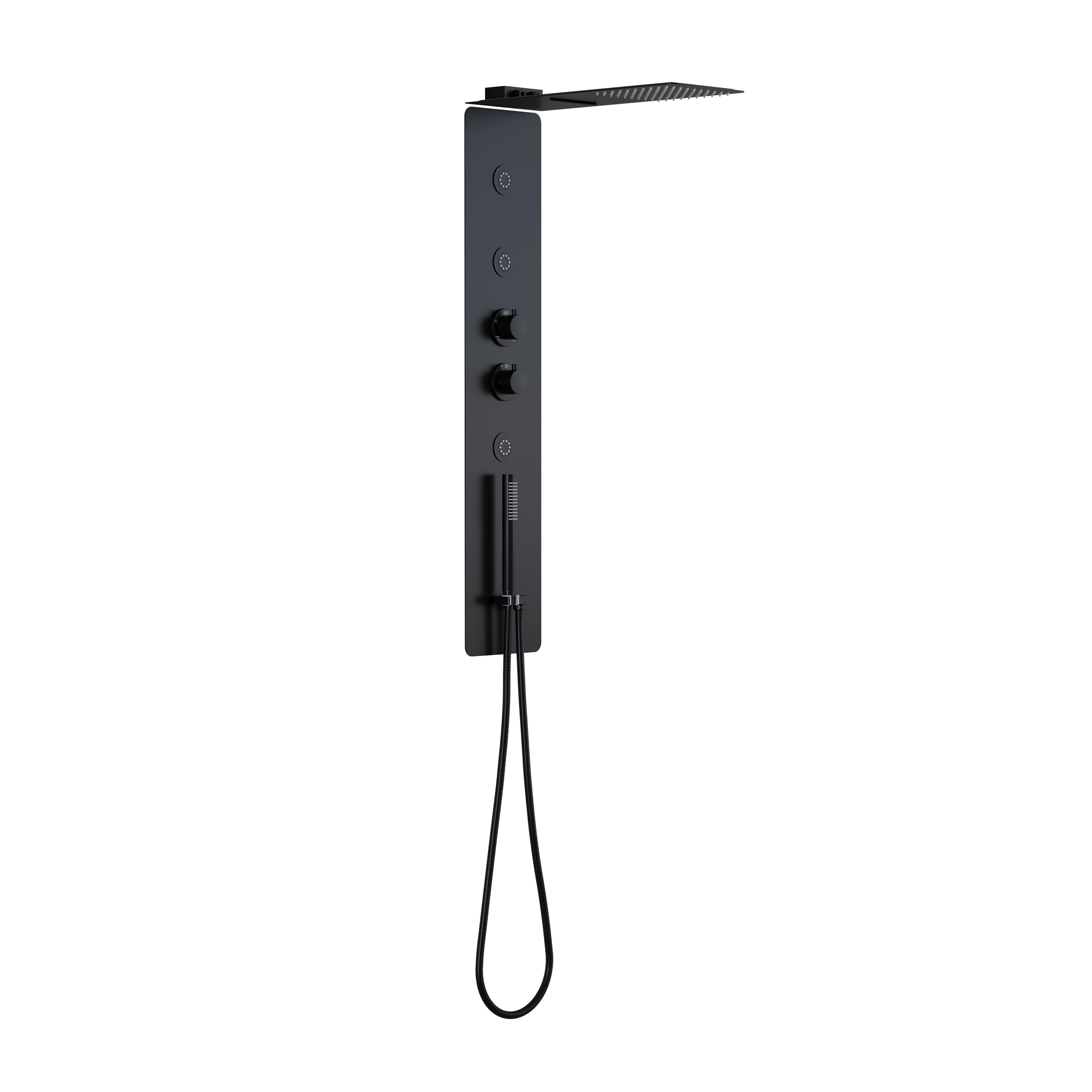 Luxury Thermostatic 4-Function Stainless Steel Shower System with Ultra-Thin Dual-Function Rainfall Head, Handheld, Body Jets