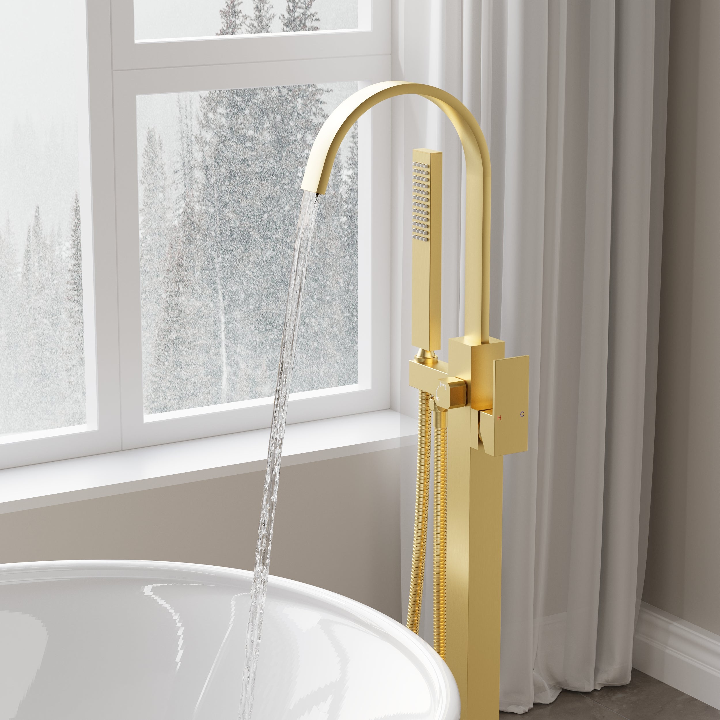 Single Handle Floor Standing Freestanding Bathtub Faucet with Hand Shower