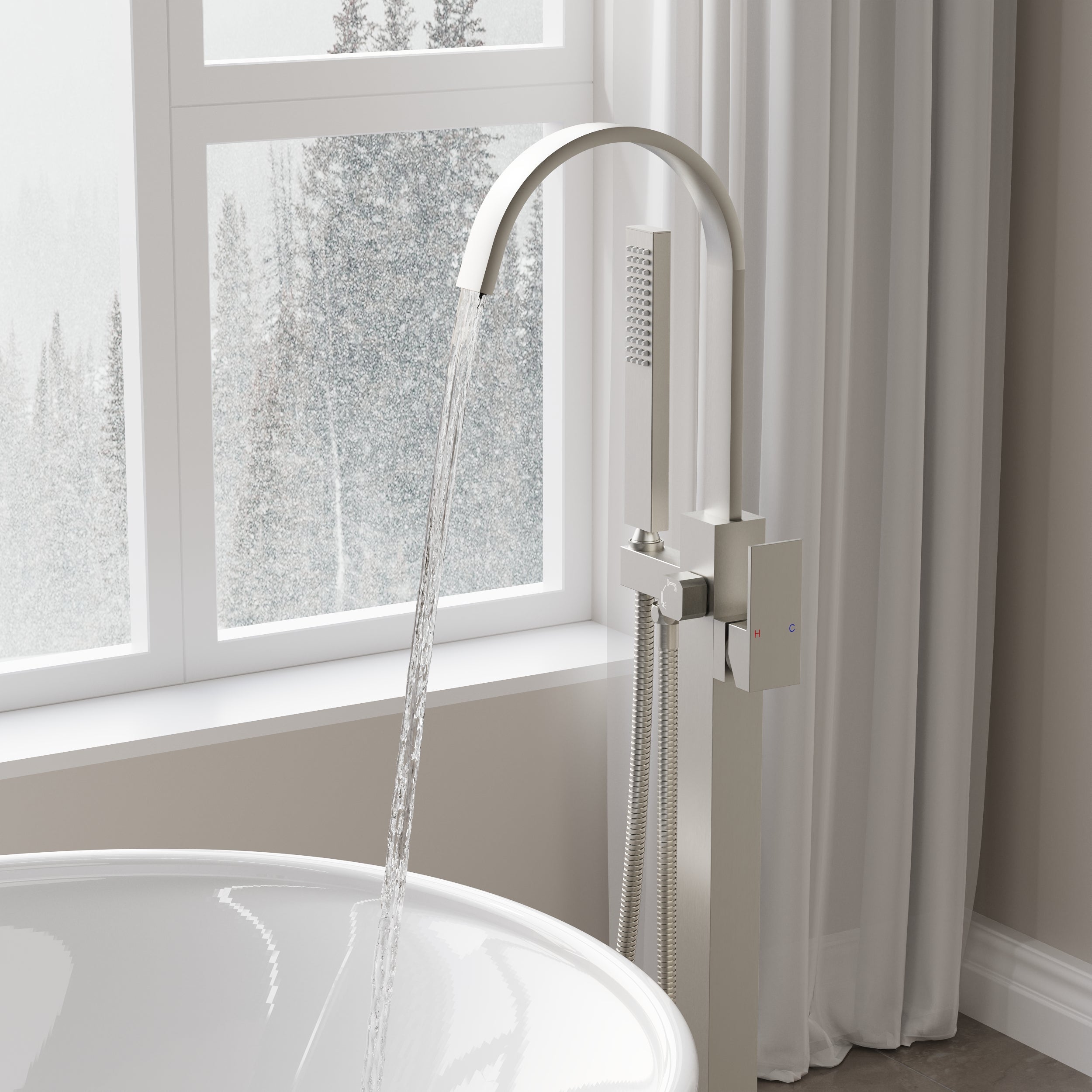 Single Handle Floor Standing Freestanding Bathtub Faucet with Hand Shower