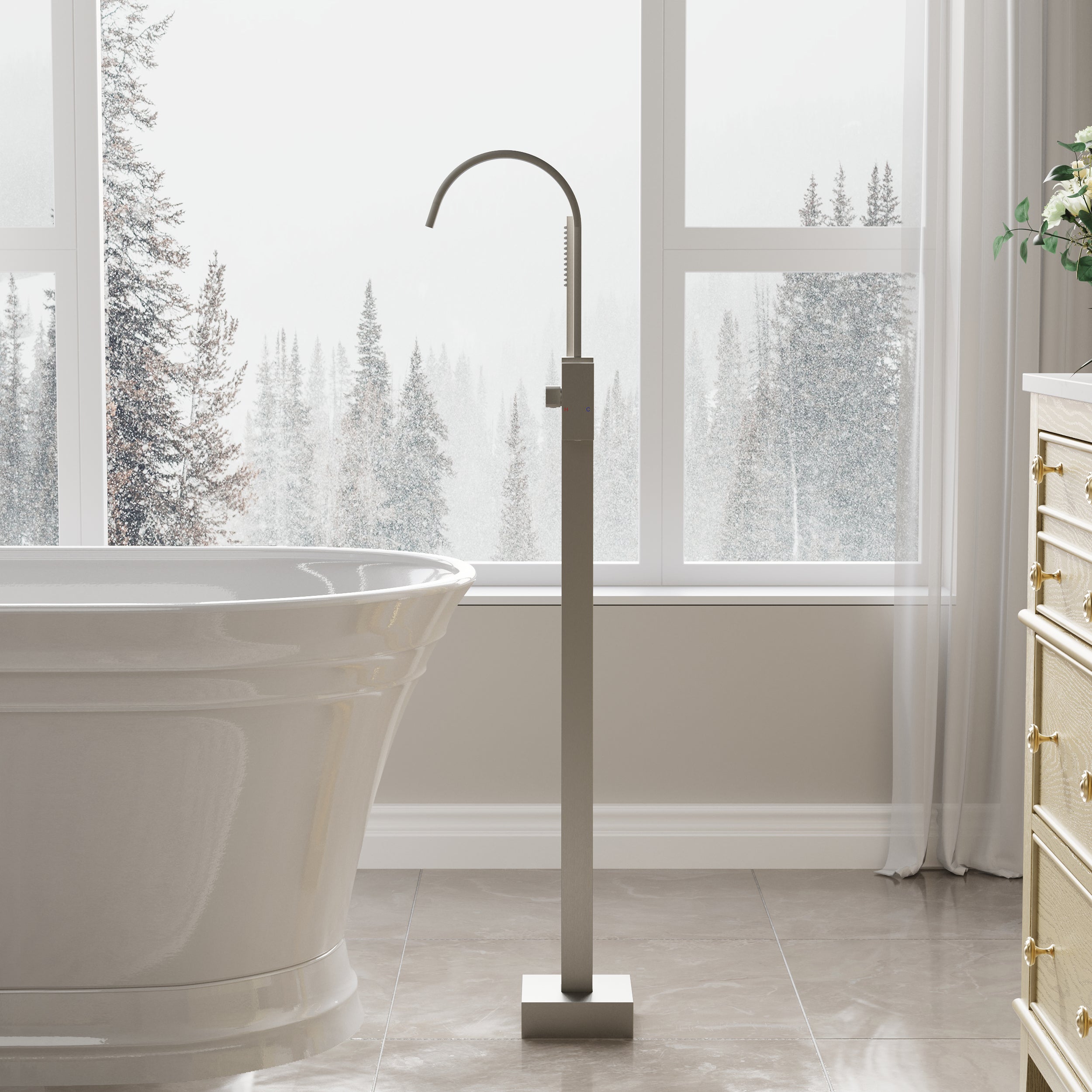 Single Handle Floor Standing Freestanding Bathtub Faucet with Hand Shower