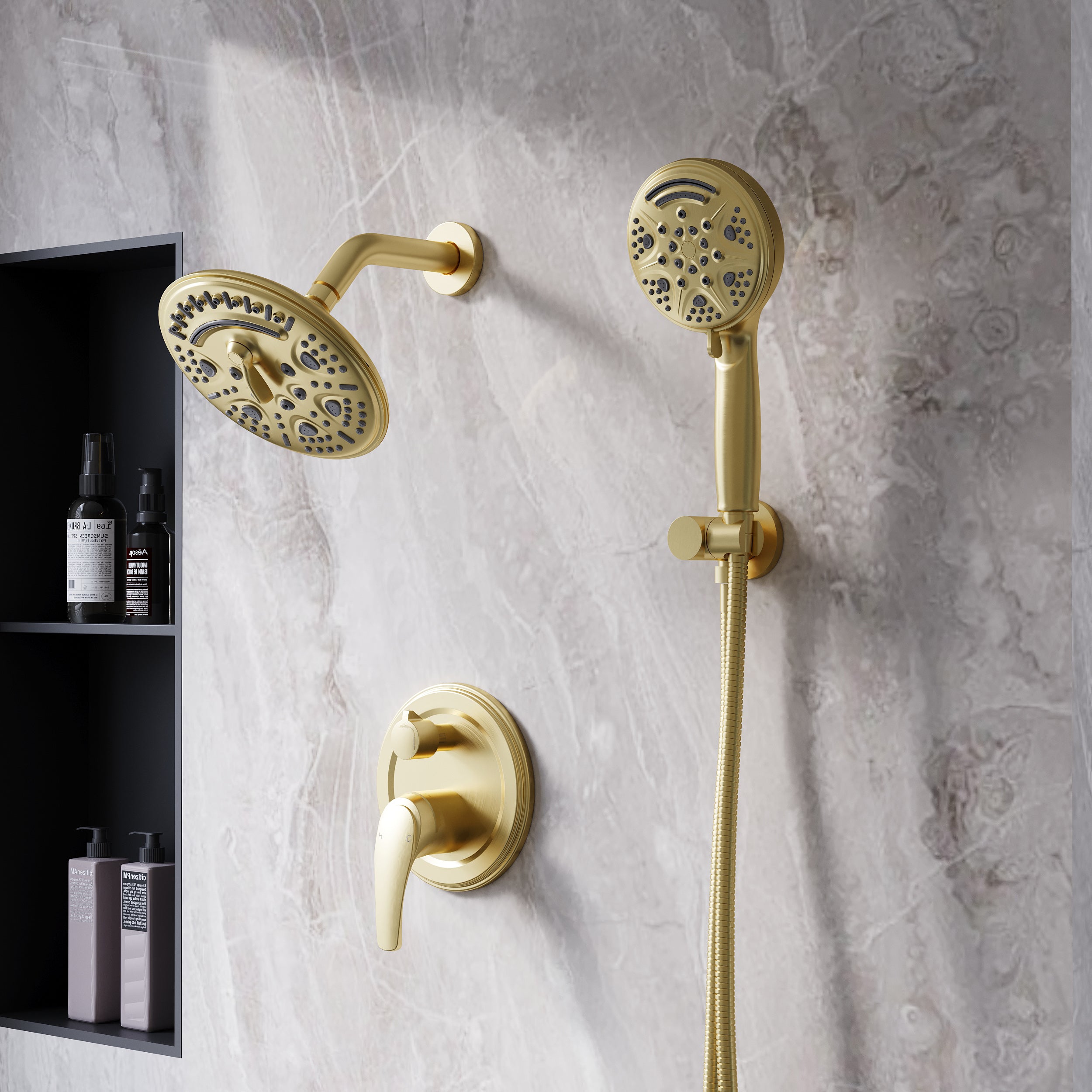 8 inch Wall Mount 6-Spray Patterns Rain Shower Head and 9-Function Handheld Shower Combo