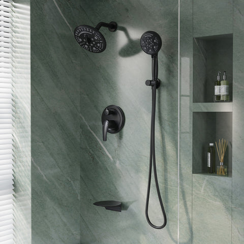 8 inch Wall Mount 6-Spray Patterns Rain Shower Head and 9-Function Handheld Shower Combo