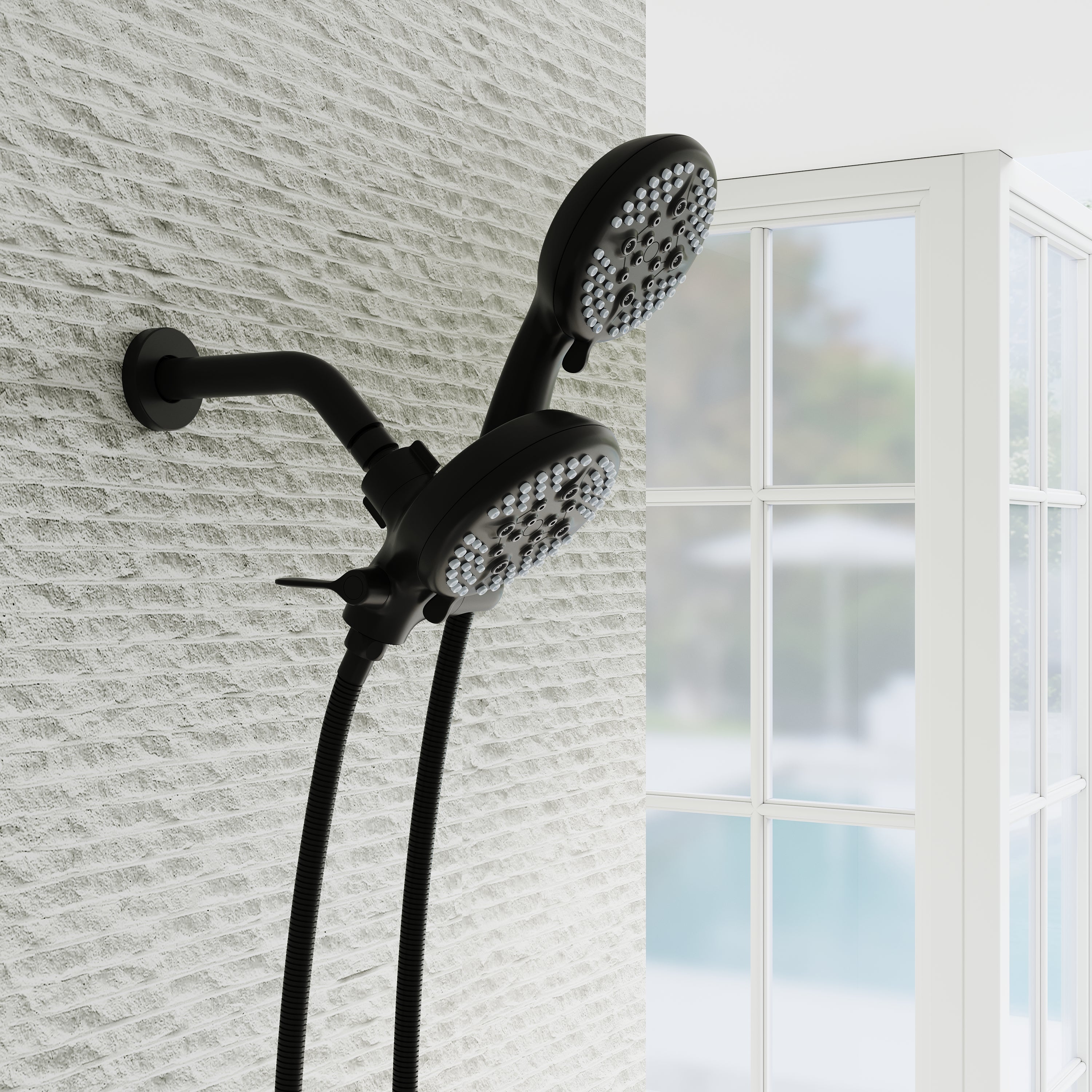 Three-Handle Shower System With Diverter Handle And 5-Spray Function Heads