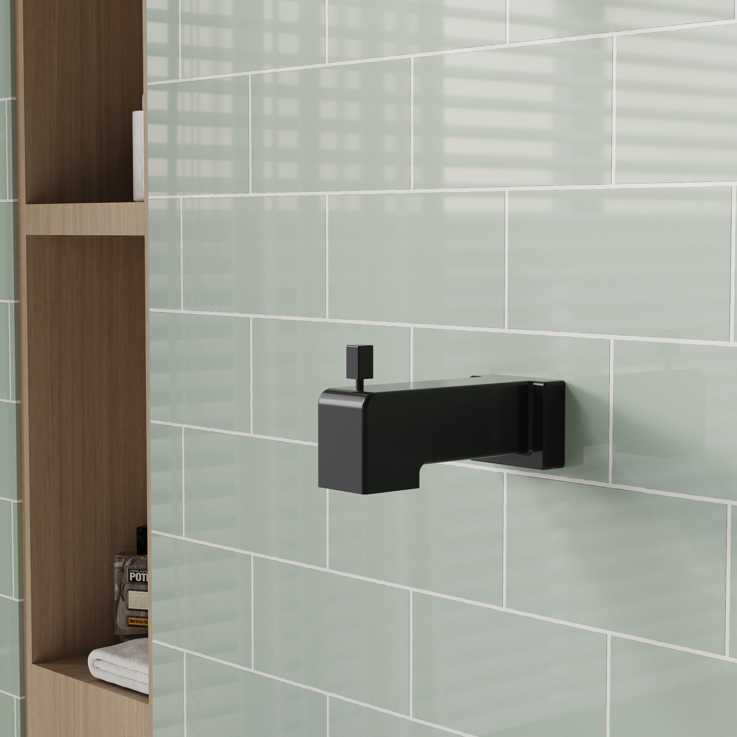 6-in Wall Mount Square Shower Faucet Set with Tub Spout Faucet Wall Mount Shower Head