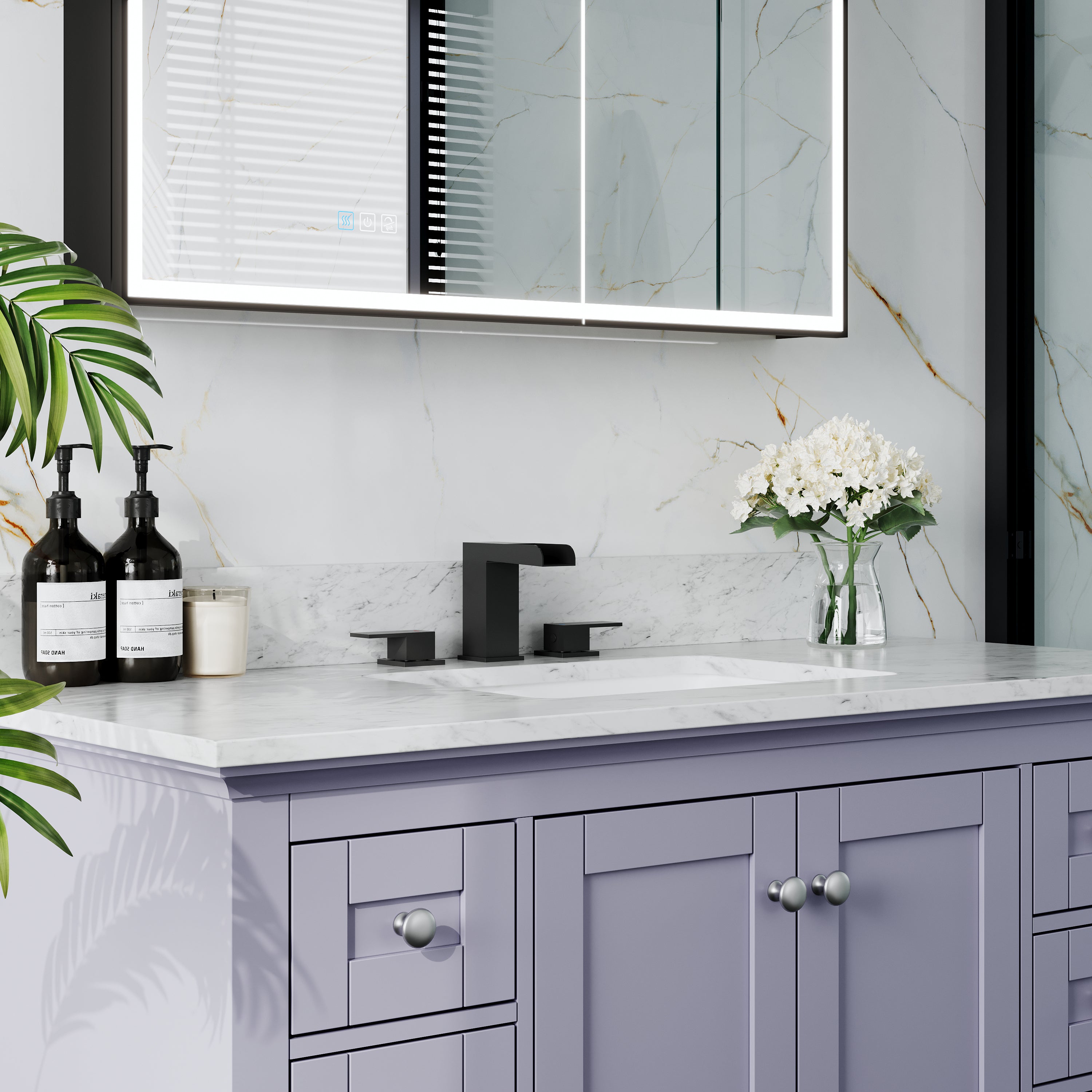 Double Handle Bathroom Sink Faucet with ABS Drain, Hot & Cold Water Control, 1.2 GPM