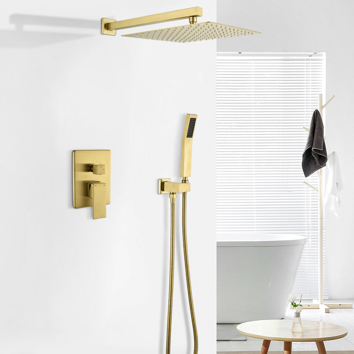 12-in Rain Shower Head Wall Mount Dual Head Waterfall Built-In DT Shower System