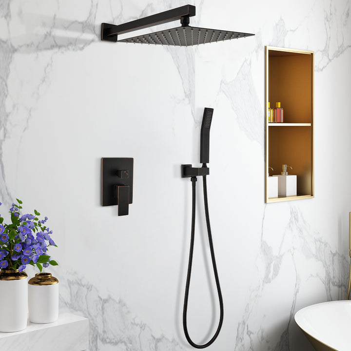 12-in Rain Shower Head Wall Mount Dual Head Waterfall Built-In Shower System