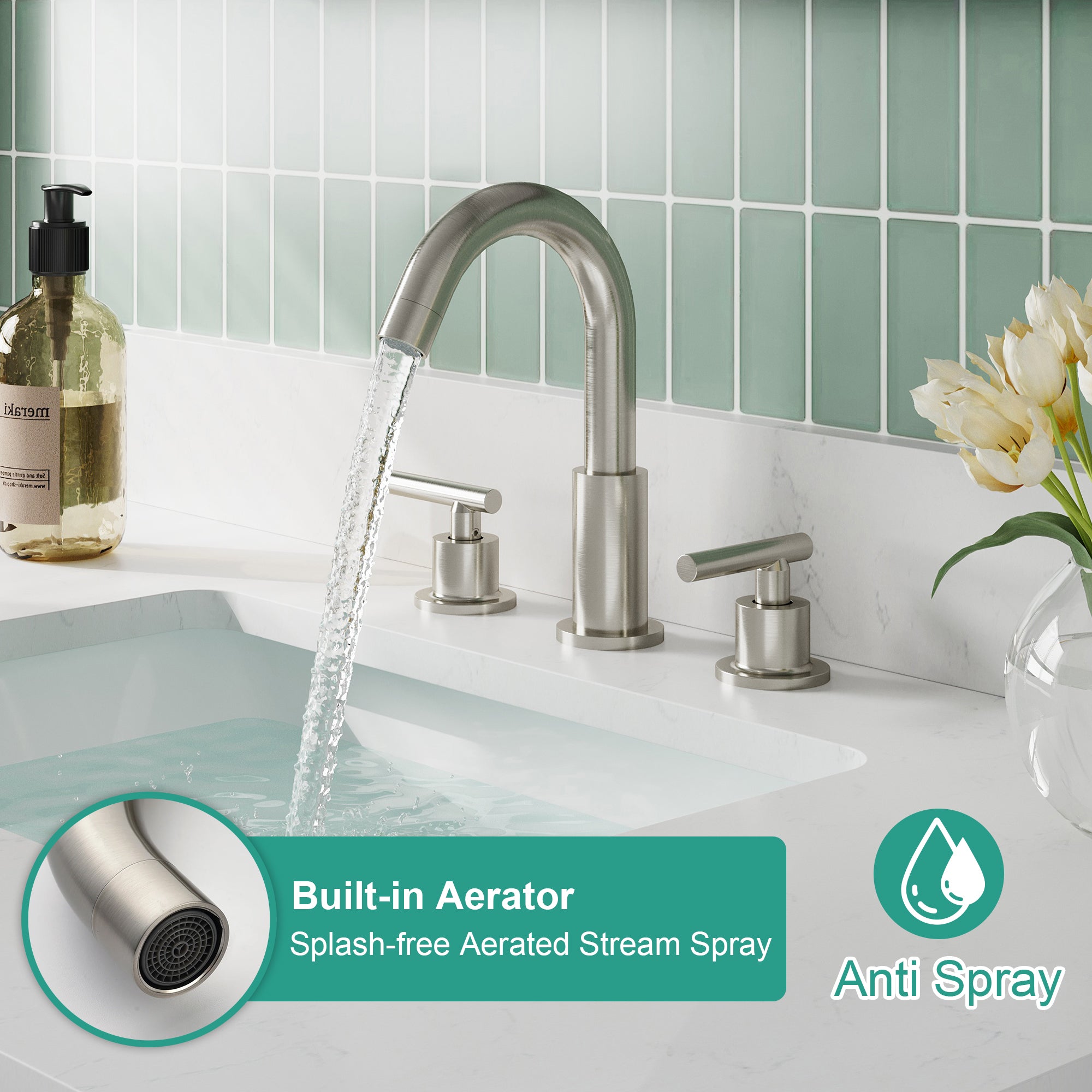 Modern Bathroom Basin Faucet with 360° Swivel Spout, Dual Handle Hot & Cold Mixer, Water-Saving 1.2 GPM